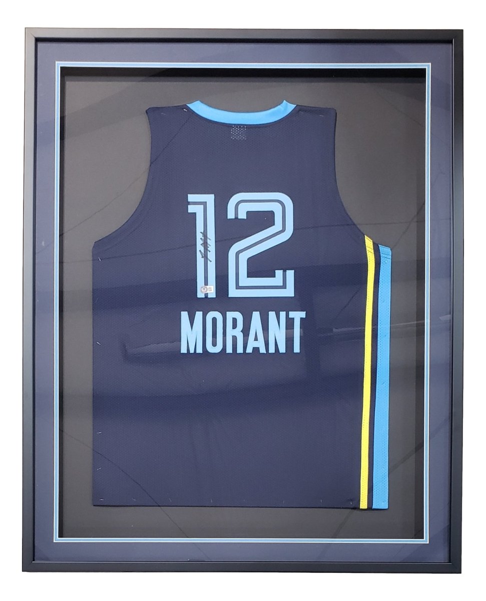 Authentic Ja Morant Memphis Grizzlies Signed Framed Navy Blue Basketball Jersey - Limited Edition Collectible for Sports Fans & Memorabilia Enthusiasts - Perfect for Man Cave, Game Room Decor or Gift for Basketball Lovers