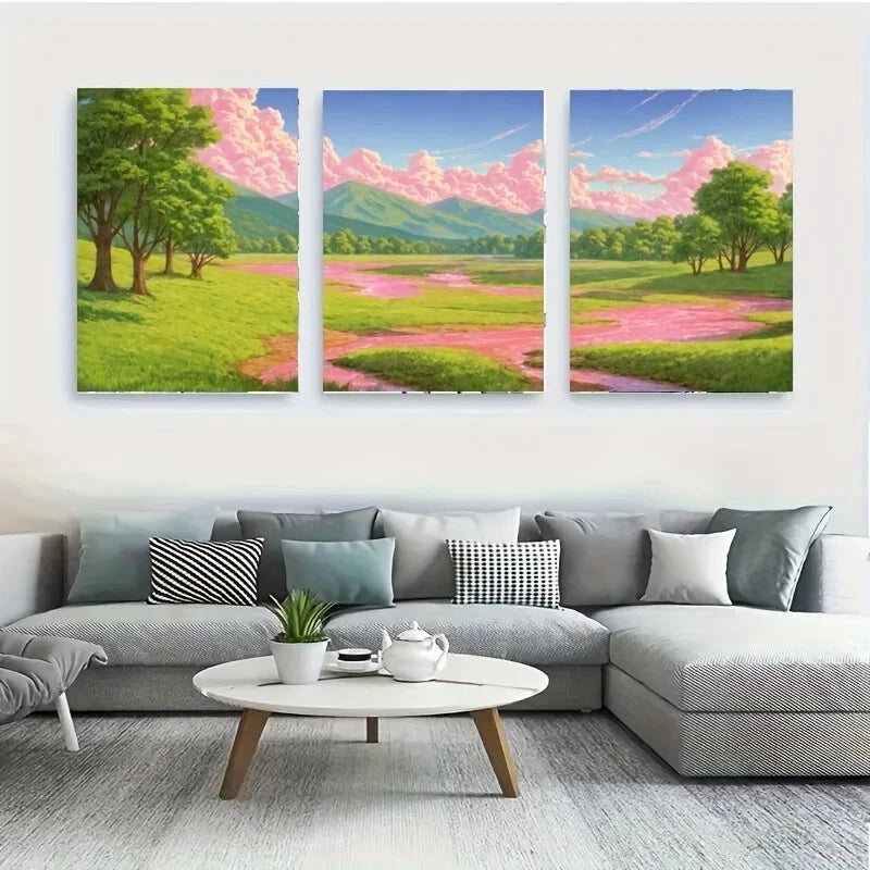 3-Piece Vibrant River Landscape Modern Metal Wall Art - Ready to Hang Canvas Prints for Living Room, Bedroom & Office Decor