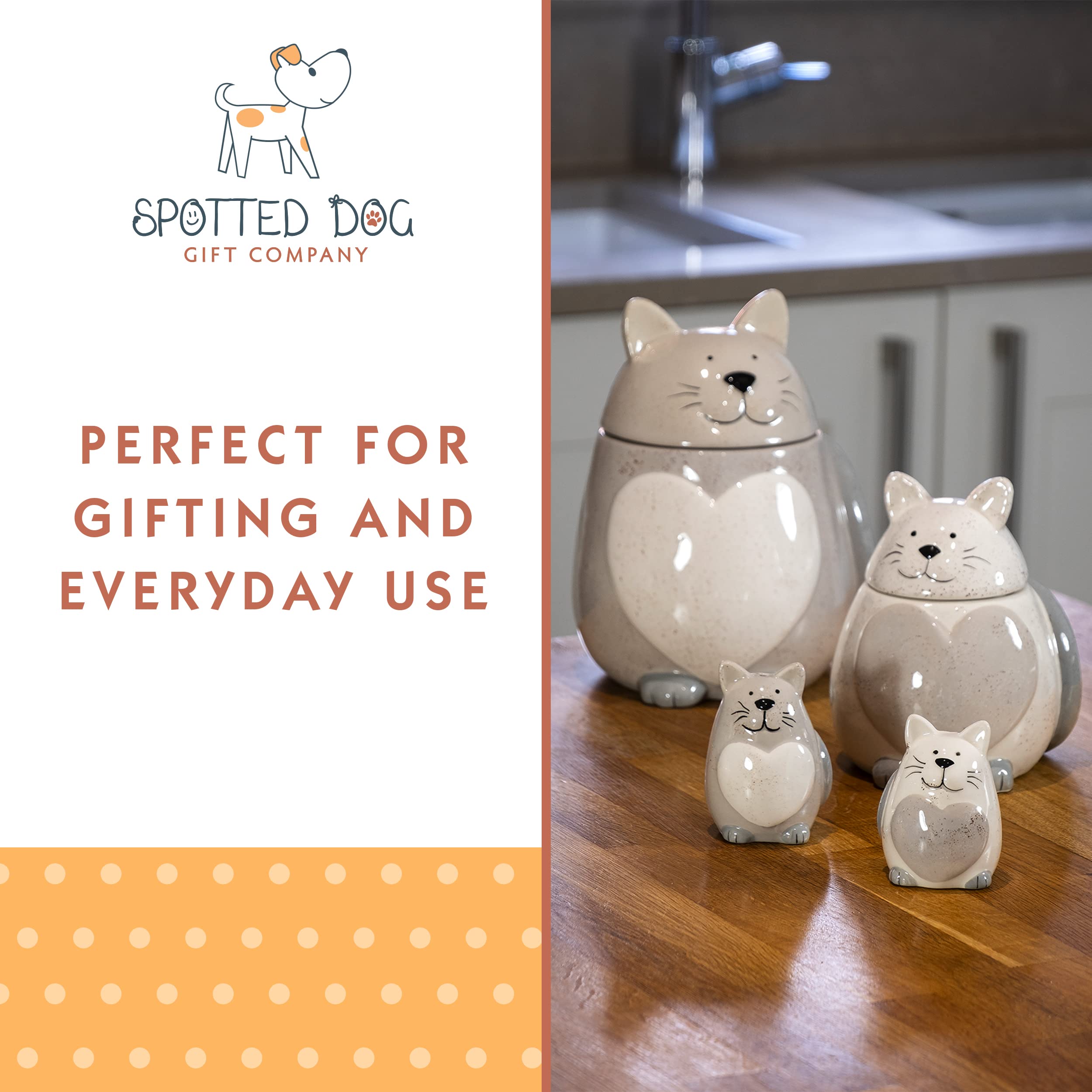 SPOTTED DOG Ceramic Cat Cookie Jar with Lid - 1.3L White Cat-Themed Biscuit Storage Container for Kitchen, Cute Novelty Food Canister - Perfect Gift for Cat Lovers & Ideal for Cookies, Treats, Coffee, Tea Storage