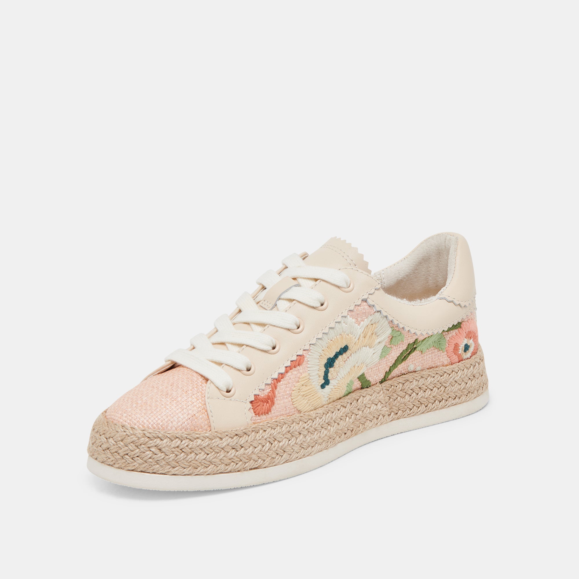 AZALIA Women's Pink Floral Raffia Sneakers - Comfortable Casual Shoes for Summer, Beach, and Outdoor Activities