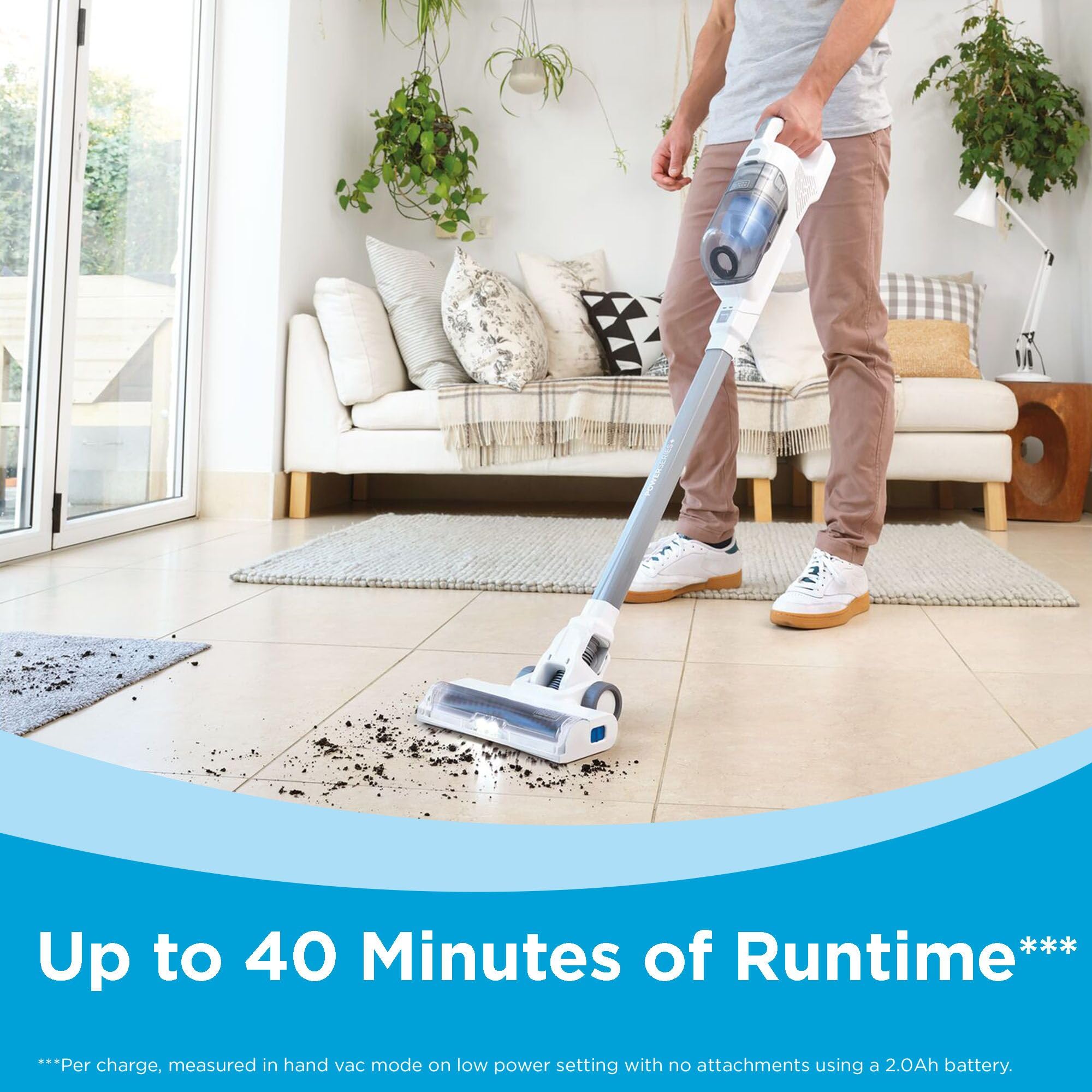 BLACK+DECKER POWERSERIES+ 16V MAX Cordless Stick Vacuum Cleaner with LED Floor Lights - Lightweight Multi-Surface Vacuum for Hardwood Floors, Carpets & Pet Hair - White (BHFEA420J) - Perfect for Quick Home Cleaning & Pet Owners