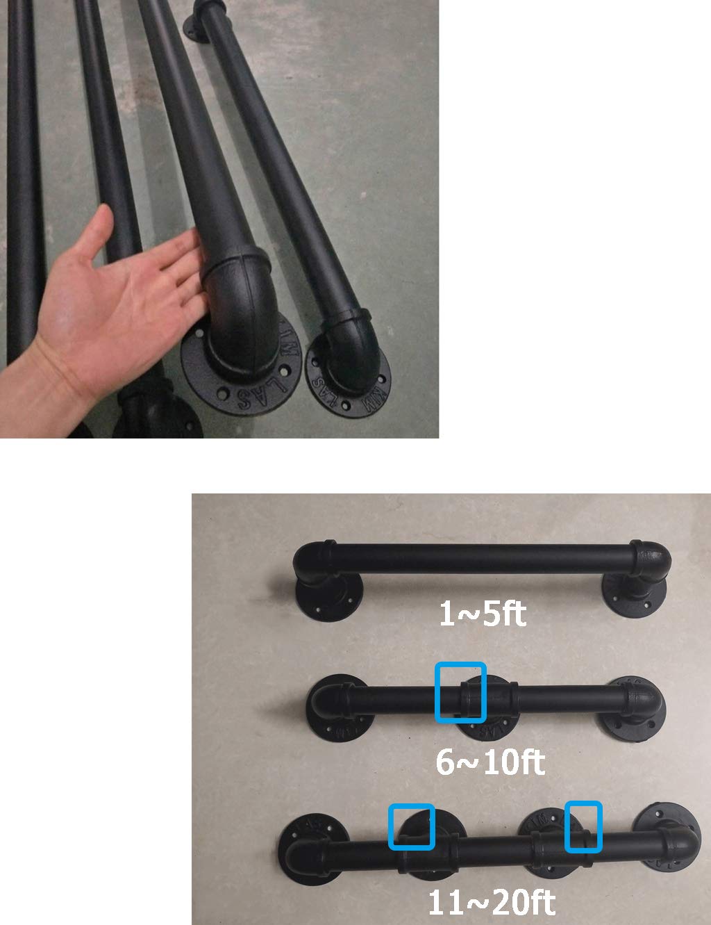 Industrial Pipe Clothes Rack - 3 to 20ft Wall Mounted Garment Hanging Rail & Towel Holder for Hallway, Balcony, Corridor | Heavy-Duty Clothing Rod & Stair Handrail for Home, Retail Store & Laundry Room Organization