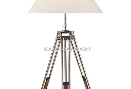 Royal Marine Nickel Finish Adjustable Tripod Floor Lamp for Living Room, Bedroom, or Office - Modern Industrial Lighting with 3-Way Switch (Shade Not Included) - Perfect for Reading Nook, Home Decor, and Ambient Lighting