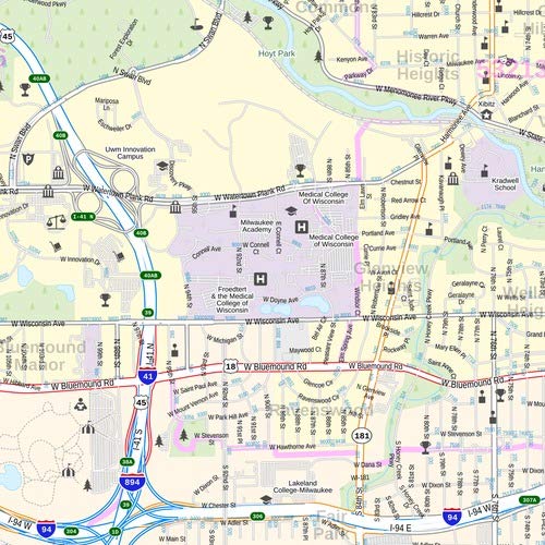 Milwaukee Wisconsin Inner Metro Landscape Wall Map - 48