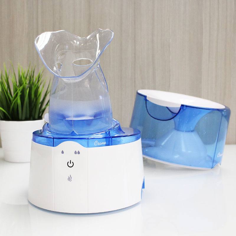 Crane 2-in-1 Warm Mist Humidifier & Inhaler - Blue & White - Perfect for Bedroom, Nursery, and Office Use