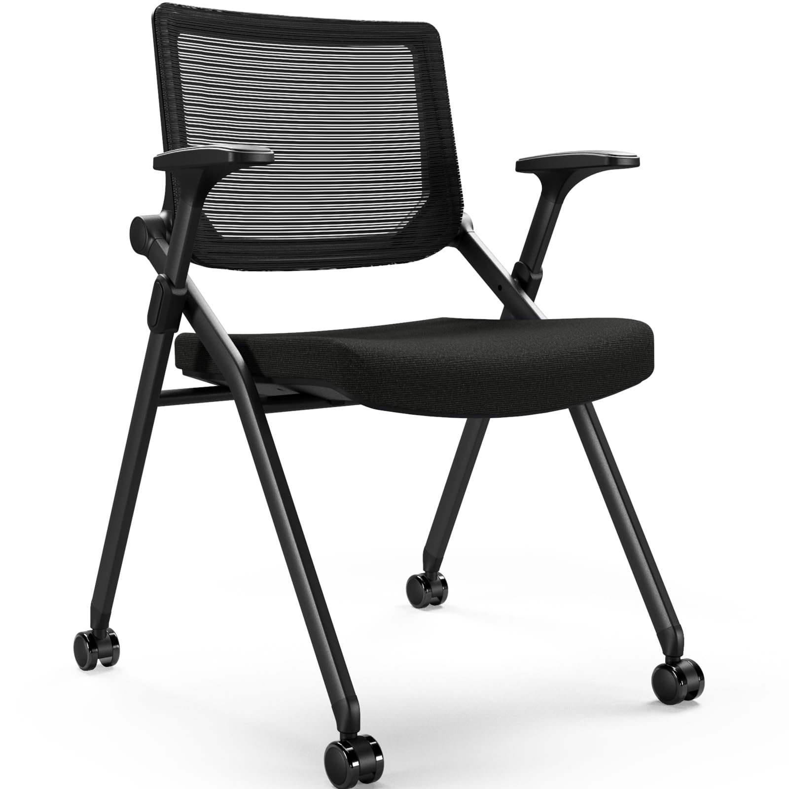 FYLICA Ergonomic Mesh Office Chair - Foldable, Stackable with PU Wheels & Smooth Armrests - Comfortable Conference, Guest & Meeting Chair for Home & Office (Black) - Perfect for Small Spaces, Reception Areas & Shared Workspaces