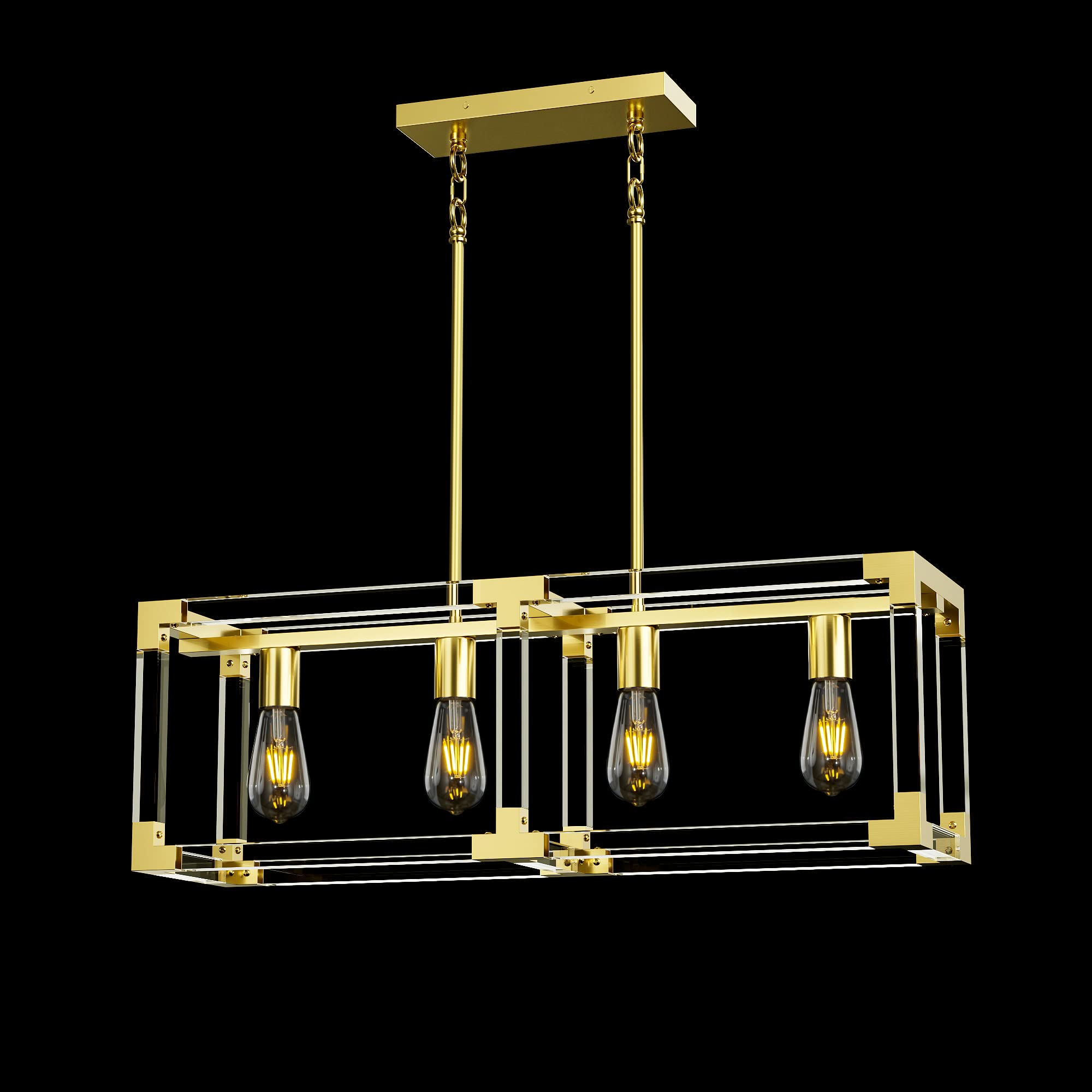 Modern 4-Light Gold Chandelier - Acrylic Hanging Ceiling Light Fixture for Dining Room, Kitchen Island & Living Room | Elegant Pendant Lighting for Home Decor & Special Occasions