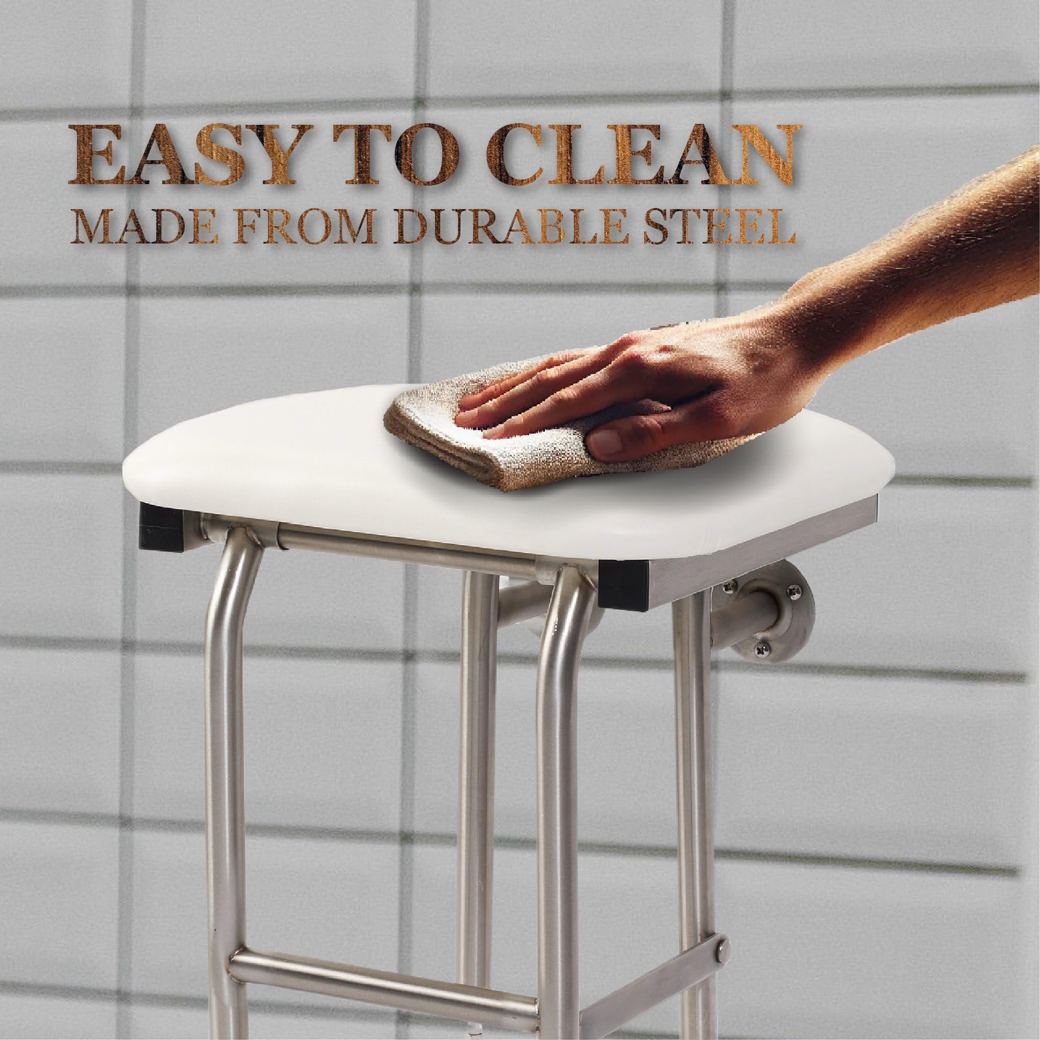 Heavy Duty Padded Shower Seat with Legs - 600lb Capacity ADA Compliant Stainless Steel Shower Chair for Elderly & Disabled - Foldable Wall Mounted (32