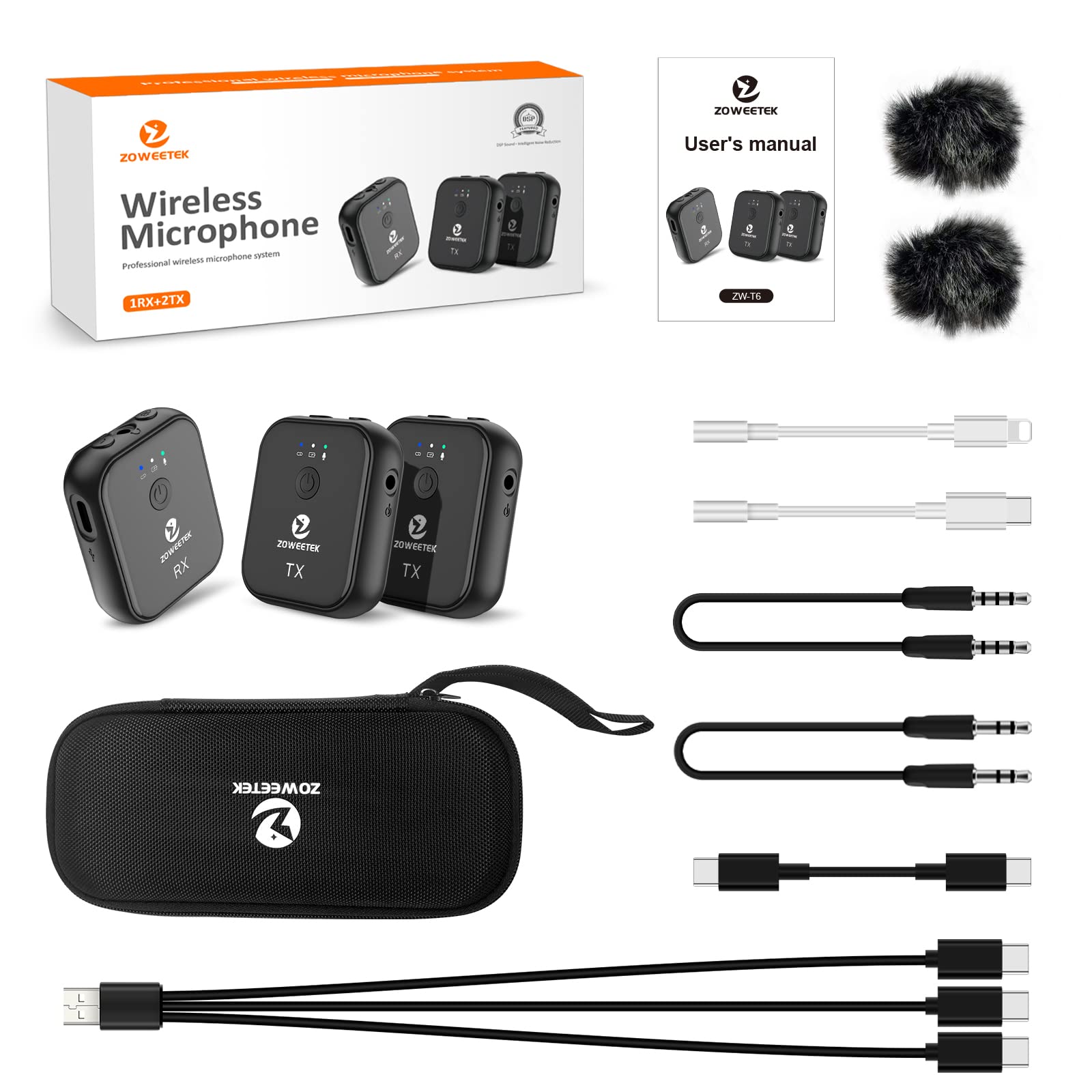ZOWEETEK Dual-Channel Wireless Lavalier Microphone System for iPhone, Android, Camera, DSLR - Perfect for Recording, Interviews, Vlogging, YouTube & Live Streaming - Ideal for Podcasters, Content Creators and Conference Speakers