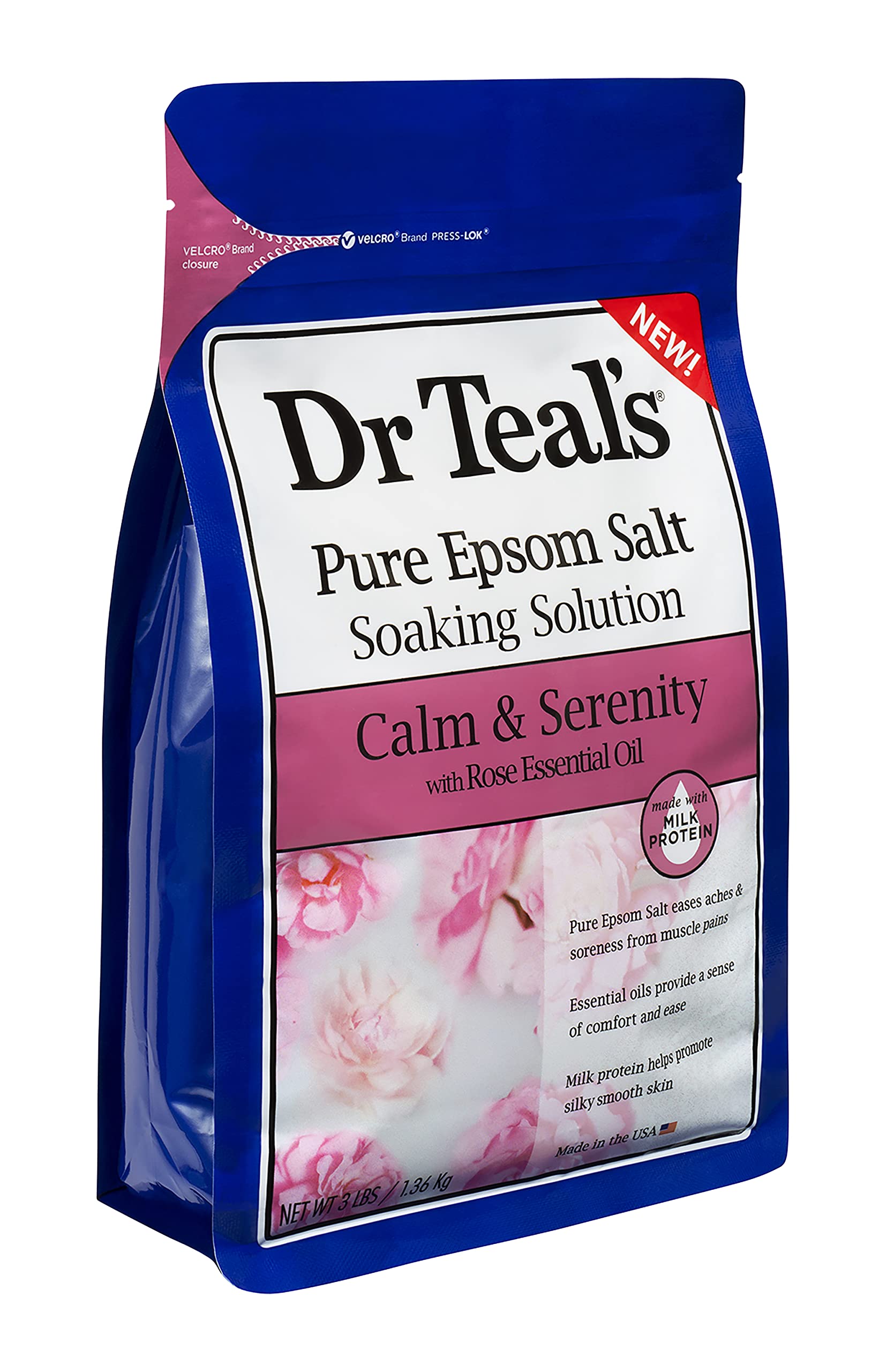 Dr Teal's Calm & Serenity Rose Essential Oil Bundle - Pure Epsom Salt Soaking Solution (3 lbs) & Foaming Bath (34 fl oz) with Milk Protein | Relaxing Bath Soak for Stress Relief & Better Sleep