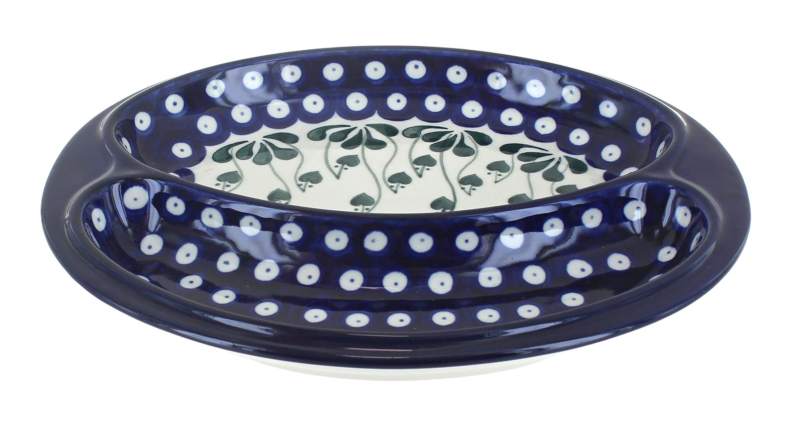 Handmade Blue Rose Polish Pottery Alyce Bratwurst Plate - Authentic European Dinnerware for German Sausage & Entertaining