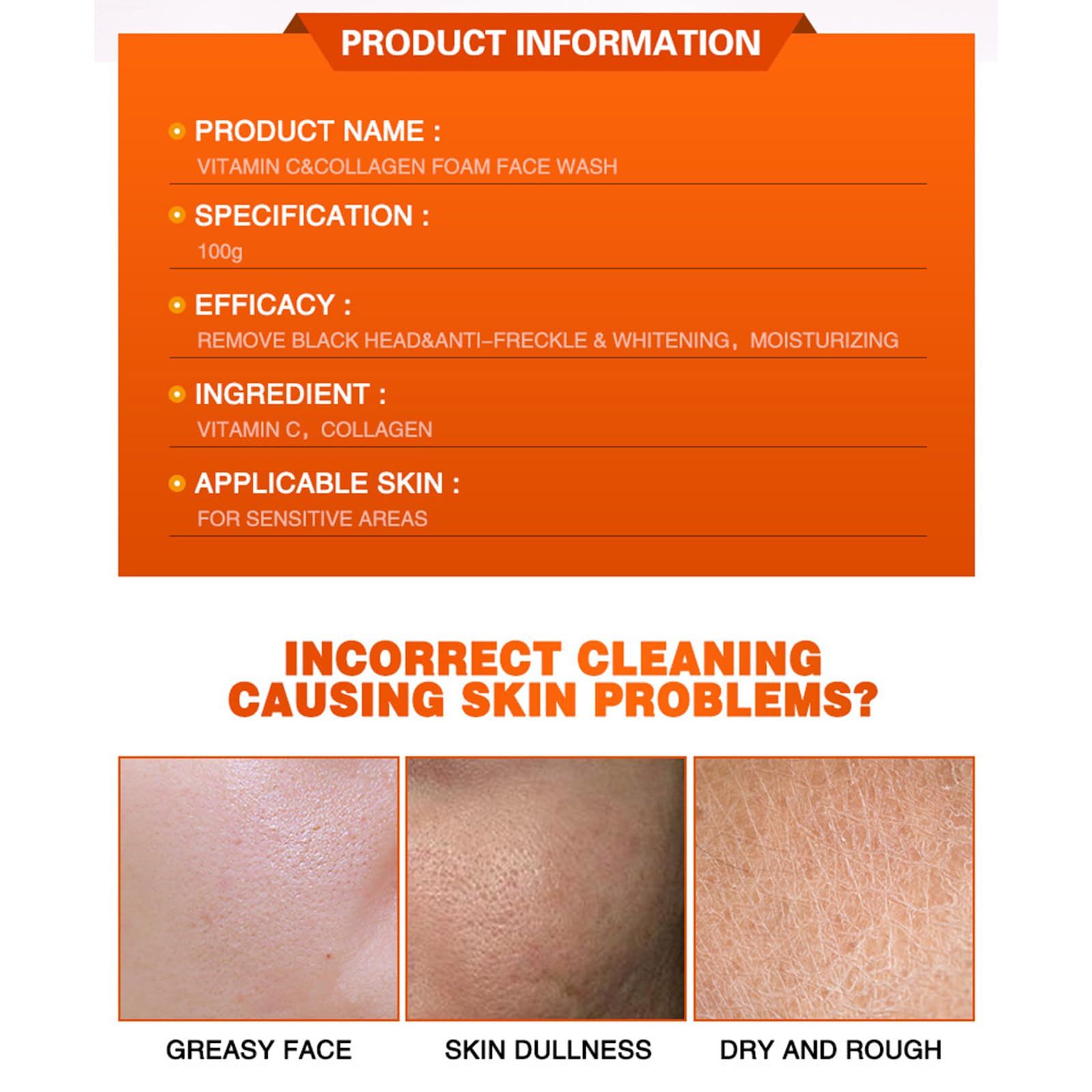 Vitamin C Foaming Facial Cleanser - Anti-Freckle & Whitening Face Wash for Deep Cleansing, Blackhead Removal & Skin Repair | Brightening Daily Skincare for Oily & Combination Skin