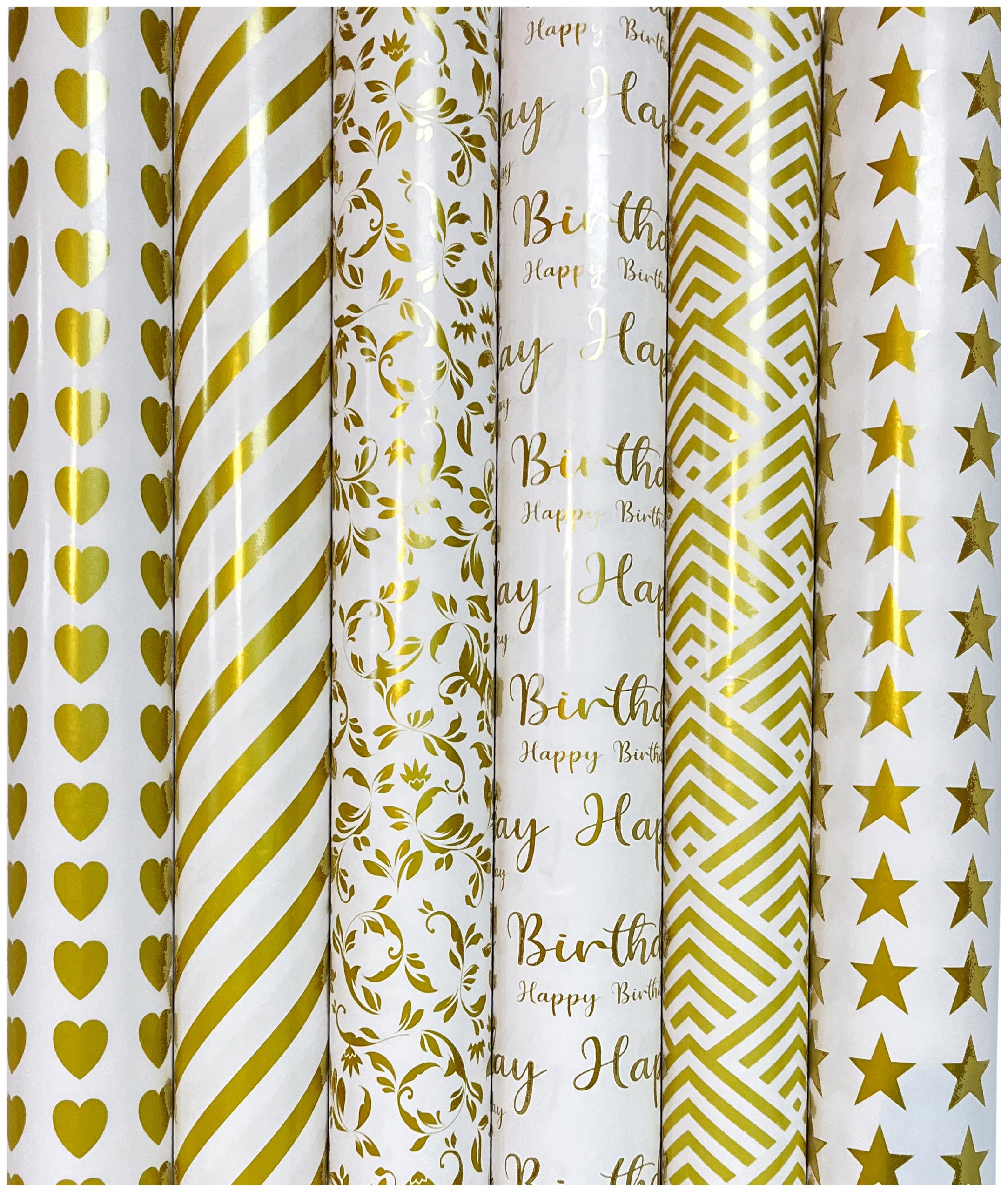 AccuPrints 6-Pack Premium Gift Wrapping Paper Rolls - Gold Theme Design for Birthday, Christmas & Holiday Presents - High-Quality Gift Wrap Sheets for Party, Wedding & Special Occasion Packaging