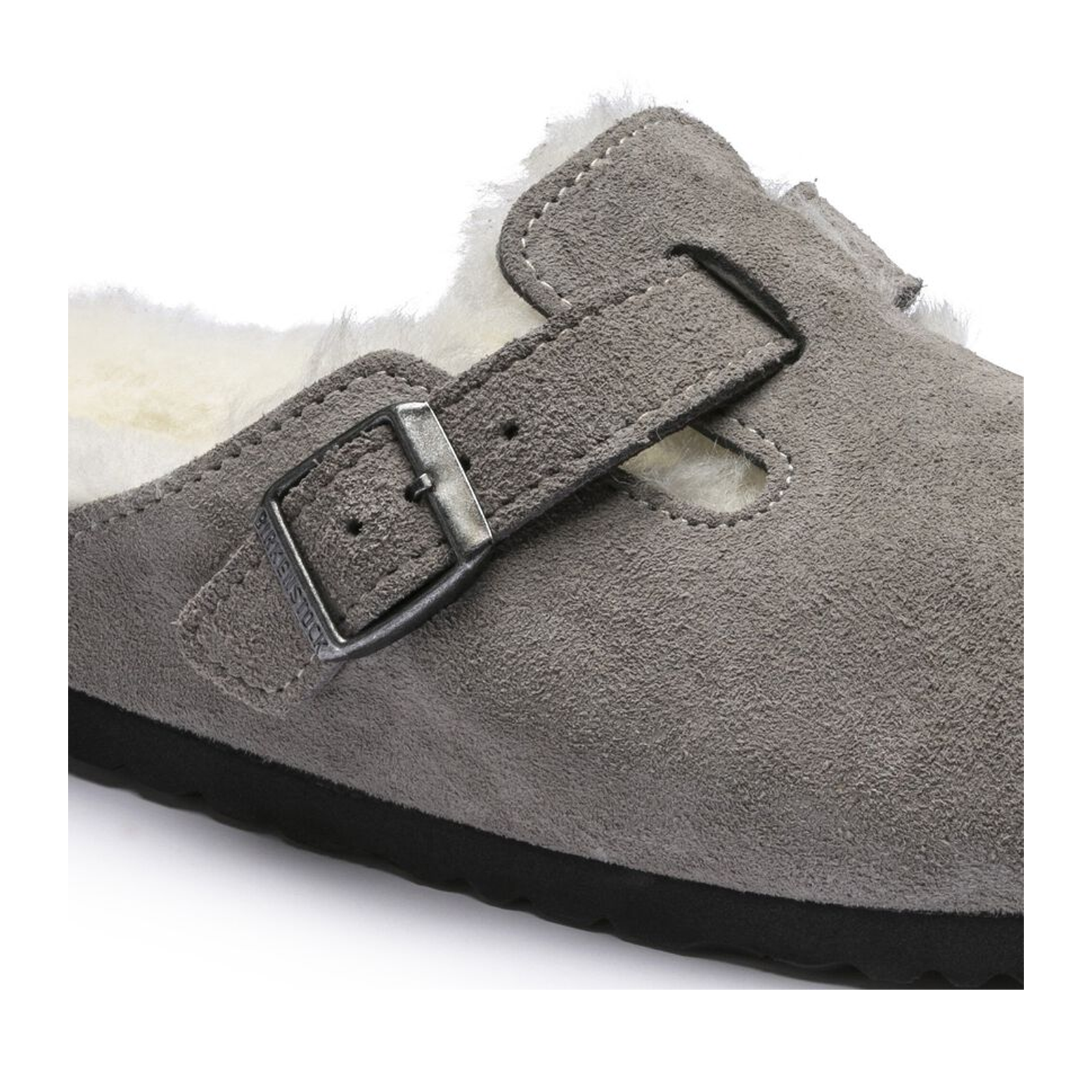 Birkenstock Boston Narrow Clog for Women - Stone Coin Suede with Natural Shearling Lining | Comfortable House Slippers for Indoor & Outdoor Wear