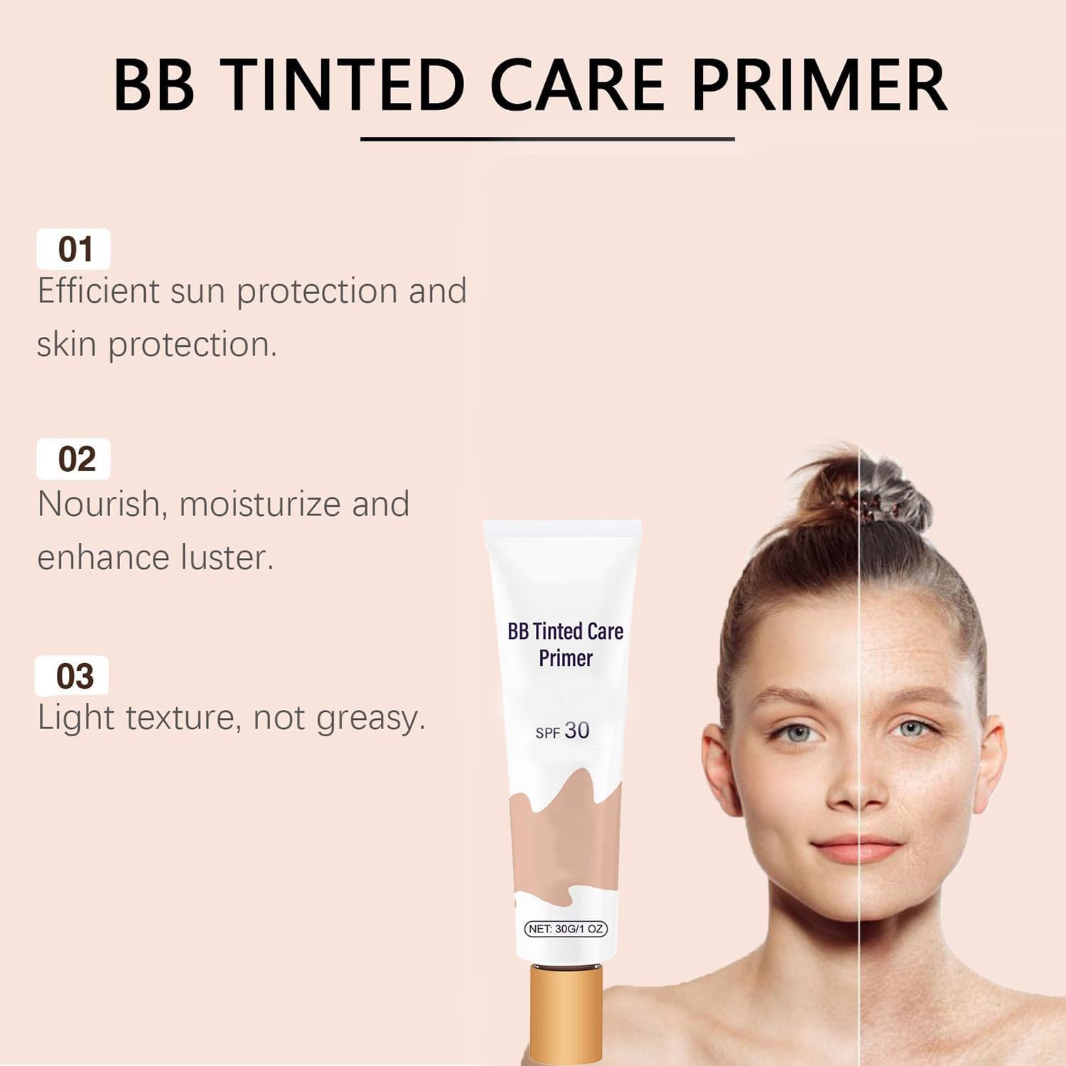 BB Tinted Moisturizer SPF 30 - Hydrating & Smoothing BB Cream with Full Coverage for Light-Medium Skin | Natural Finish | Daily Sun Protection & Even Skin Tone | Perfect for Everyday Wear & Makeup Primer