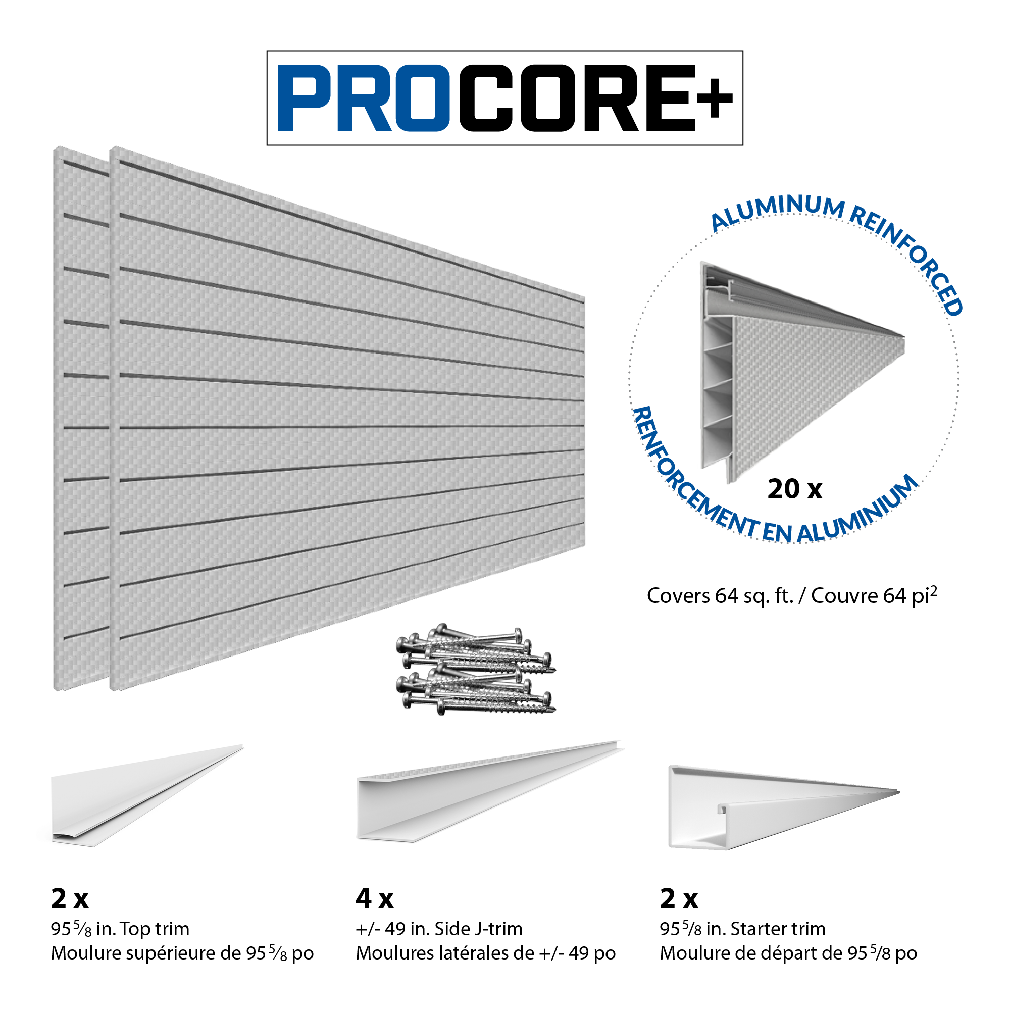 4 x 8 ft Procore+ Silver Gray Carbon Fiber PVC Slatwall Panel - 2 Pack (64 sq ft) for Retail Stores, Garages & Home Organization