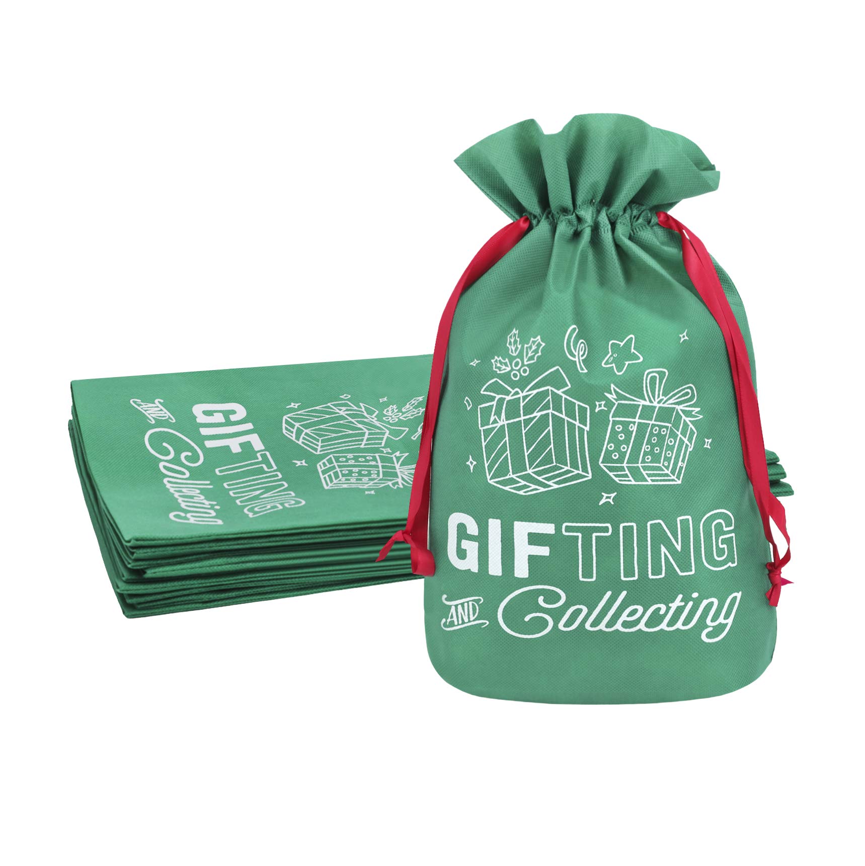 10PCS Christmas Drawstring Gift Bags - Festive Santa Fabric Pouches for Candy, Treats & Holiday Party Favors | Perfect for Christmas Wrapping, Stocking Stuffers & Secret Santa Gifts