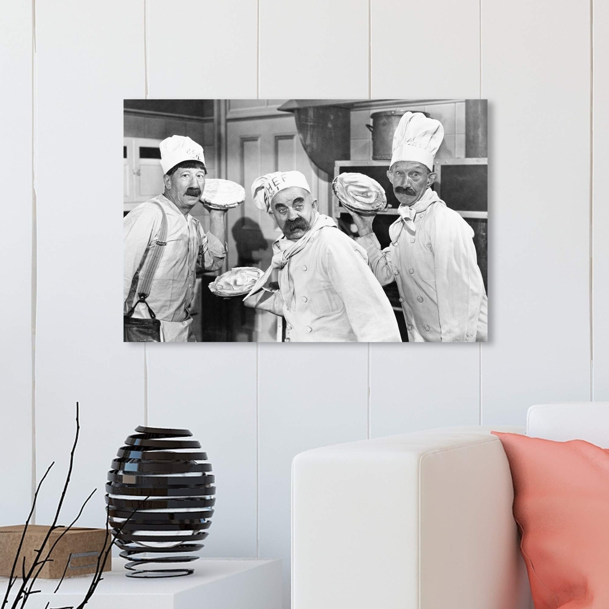 Wynwood Studio 'Pie Fight' Food & Cuisine Wall Art Canvas Print - 30x20 Inch Black & White Kitchen Decor for Chef & Cooking Enthusiasts - Perfect for Restaurant, Cafe, or Home Kitchen Decoration