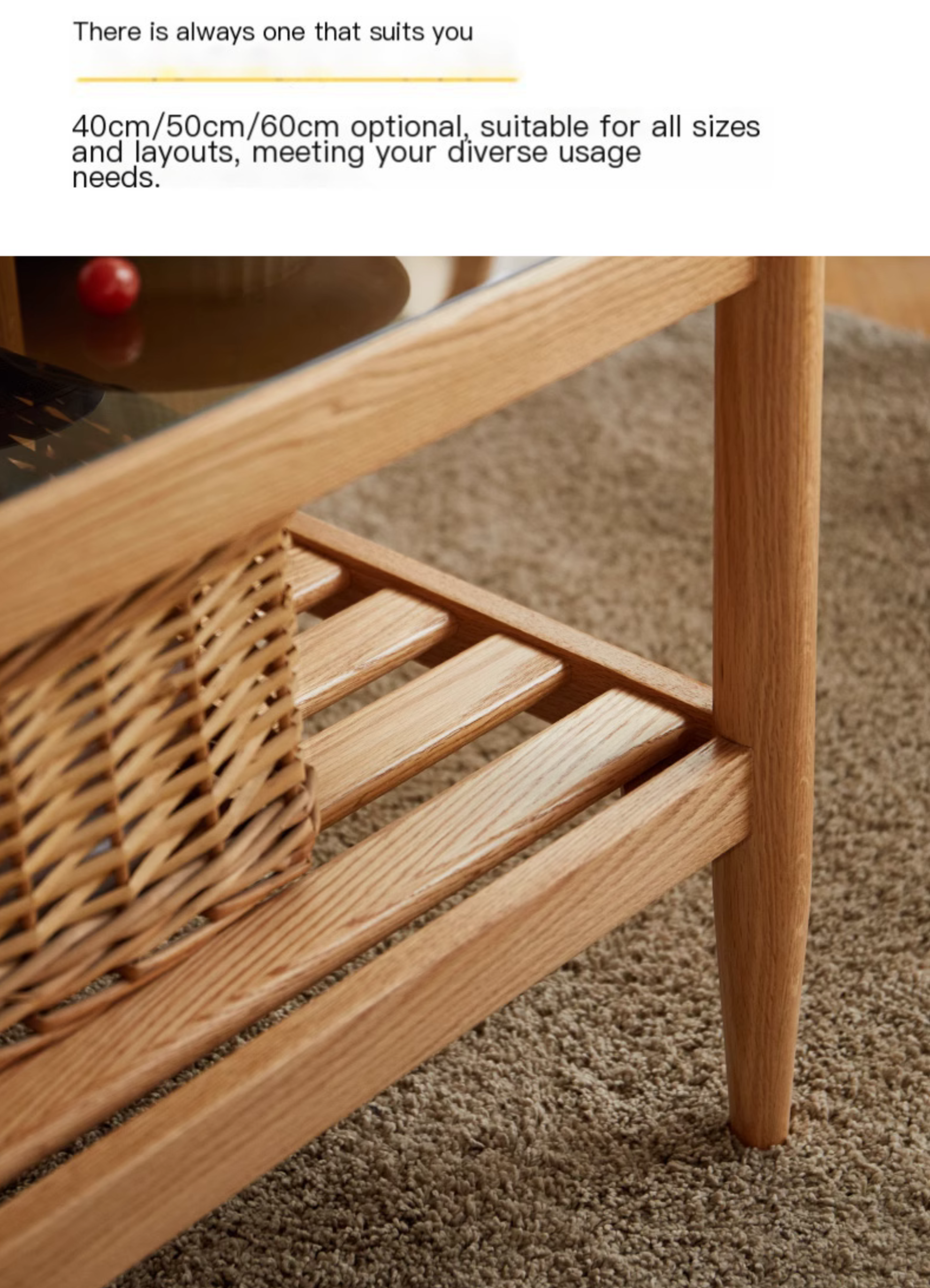 Modern Oak Solid Wood Nordic Glass Coffee Table - Minimalist Living Room Furniture for Small Spaces, Home Decor, and Cozy Gatherings