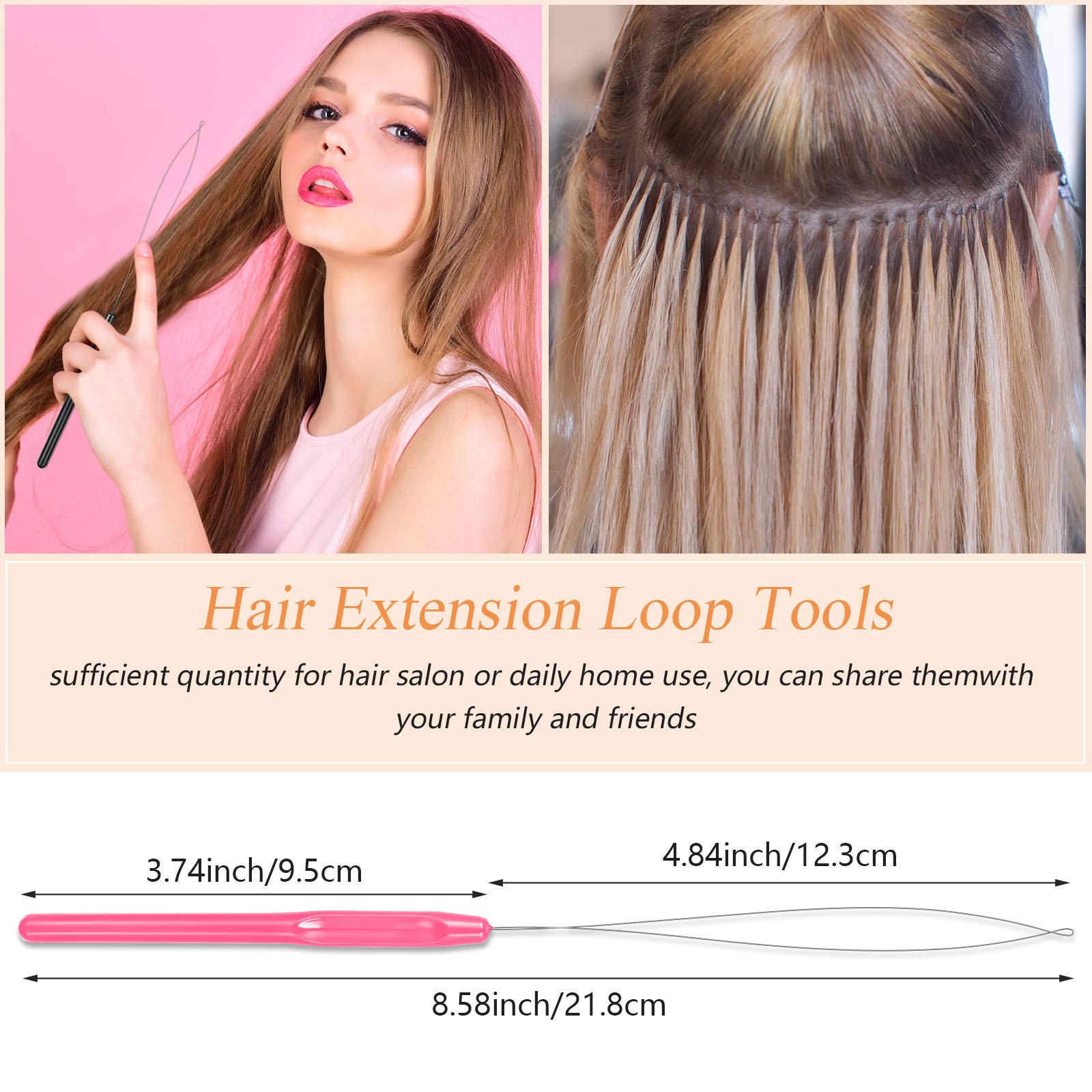 20 Pieces Hair Extension Loop Needle Threader Tool Kit - Professional Pulling Hook & Bead Device for Hair/Feather Extensions - DIY Styling Accessories (Pink) | Perfect for Salon Professionals & Home Hair Styling