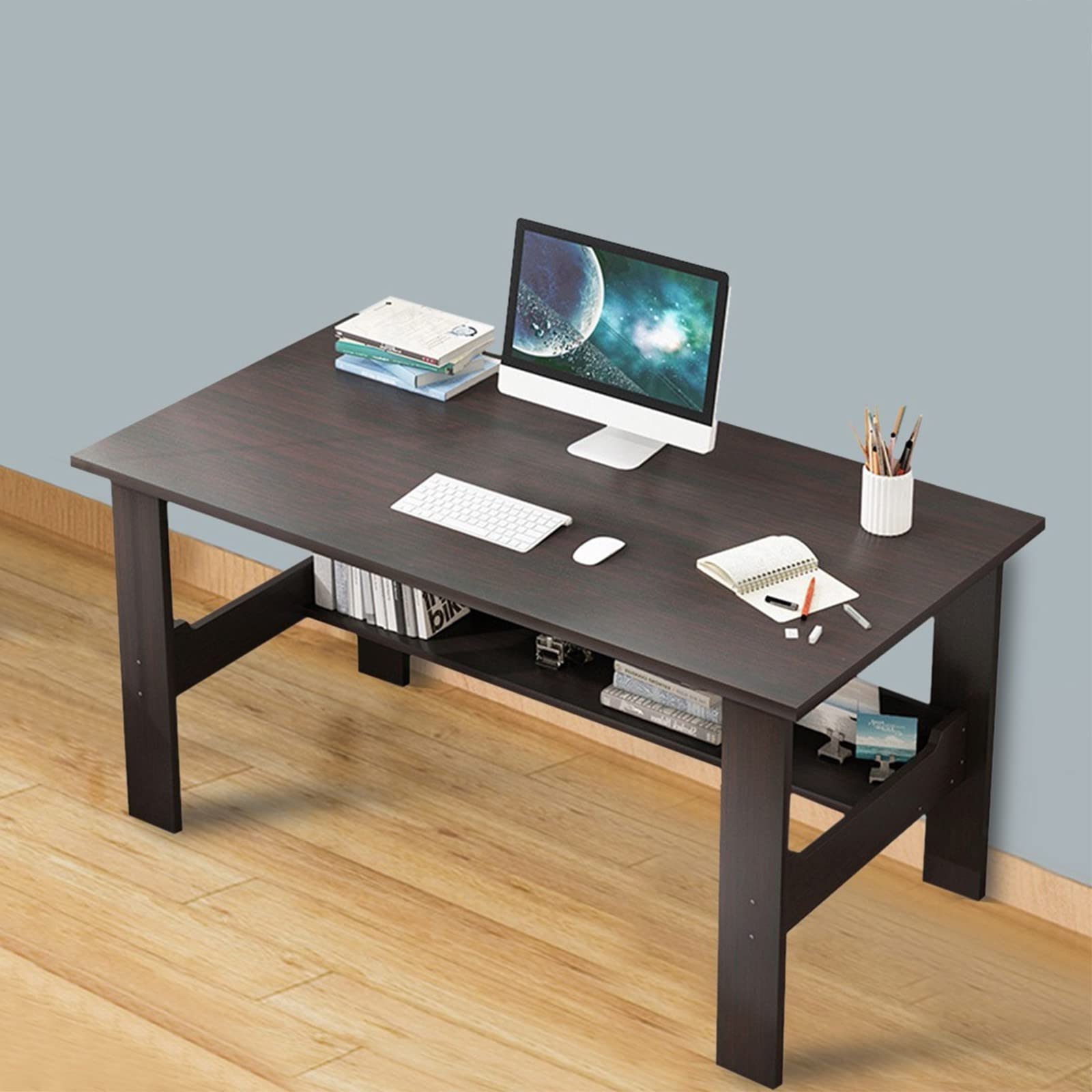 Modern Industrial Computer Desk with Storage Shelf - Compact Narrow Writing Table for PC & Laptop - Home Office Gaming Workstation (Black, One Size) - Perfect for Small Spaces, Gaming Setups & Remote Work