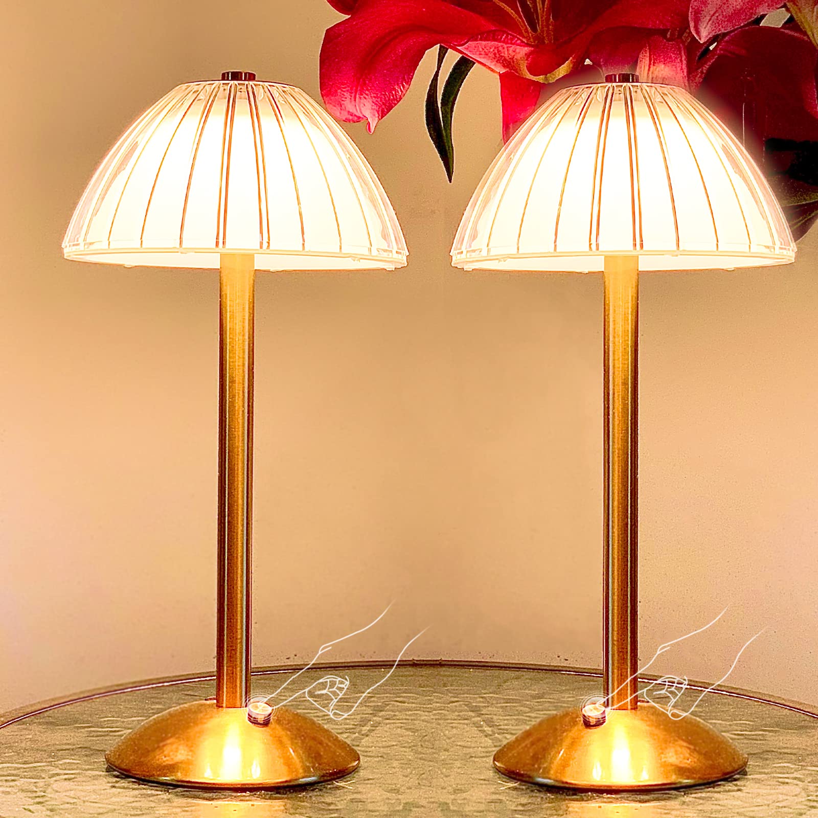 Portable Mushroom LED Table Lamp Set of 2 - Touch Sensor, 3 Color Dimmable & Adjustable Brightness, Rechargeable Cordless Battery Powered Desk Lamp for Living Room, Bedroom, Office, Nightstand - Perfect for Reading, Decor, and Ambient Lighting