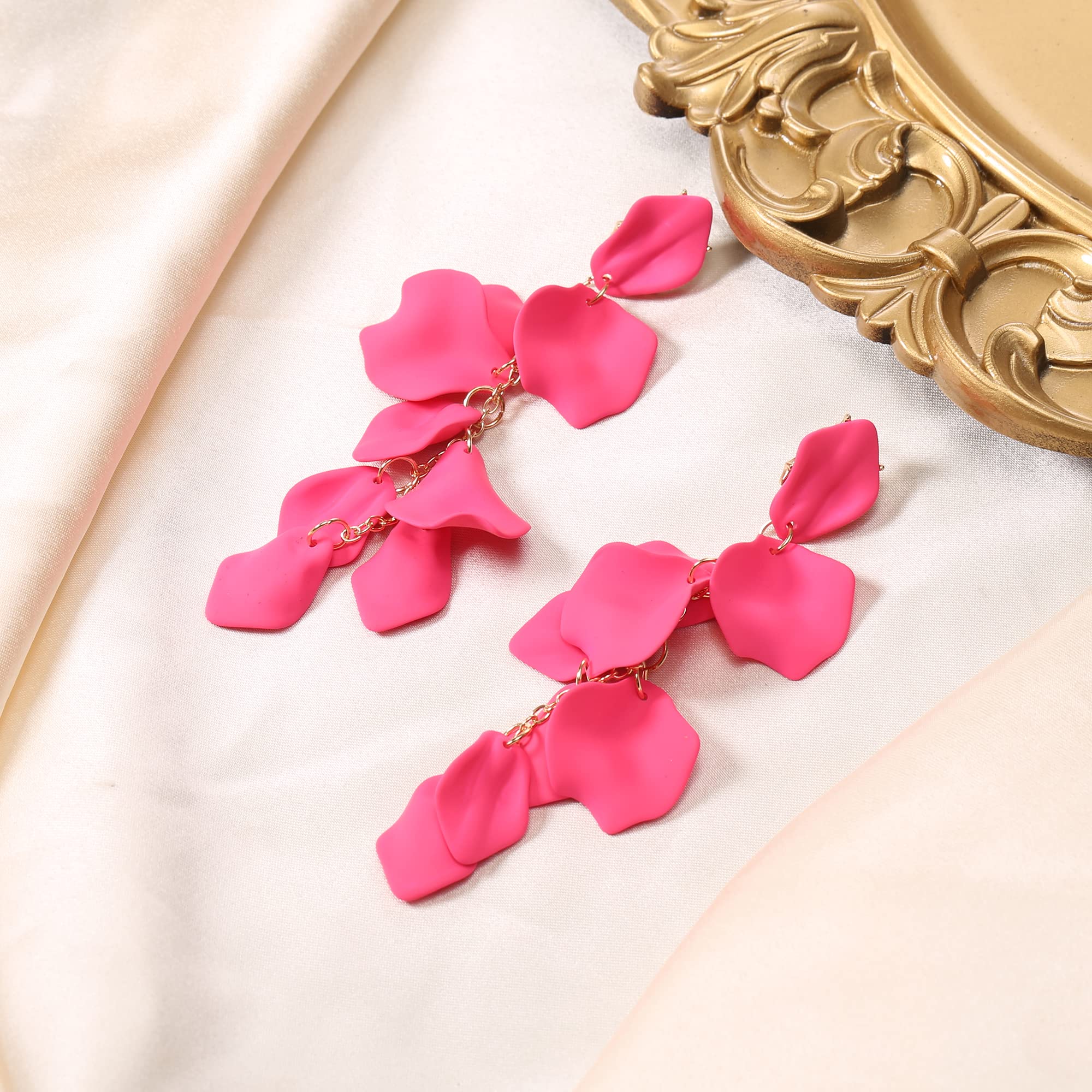 EVER FAITH 5-6 Pairs Acrylic Statement Tropical Leaf Petal Hoop Dangle Earrings - Colorful Fashion Jewelry for Women & Girls | Perfect for Summer, Beach, Parties & Boho Outfits