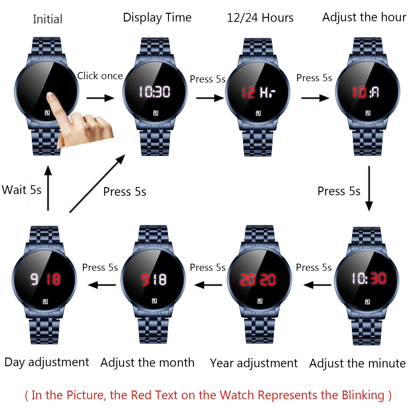 RORIOS Men's Digital Sports Watch - Touch Screen, Quartz Movement, Stainless Steel Strap - Waterproof Fitness Tracker for Running, Swimming & Outdoor Activities