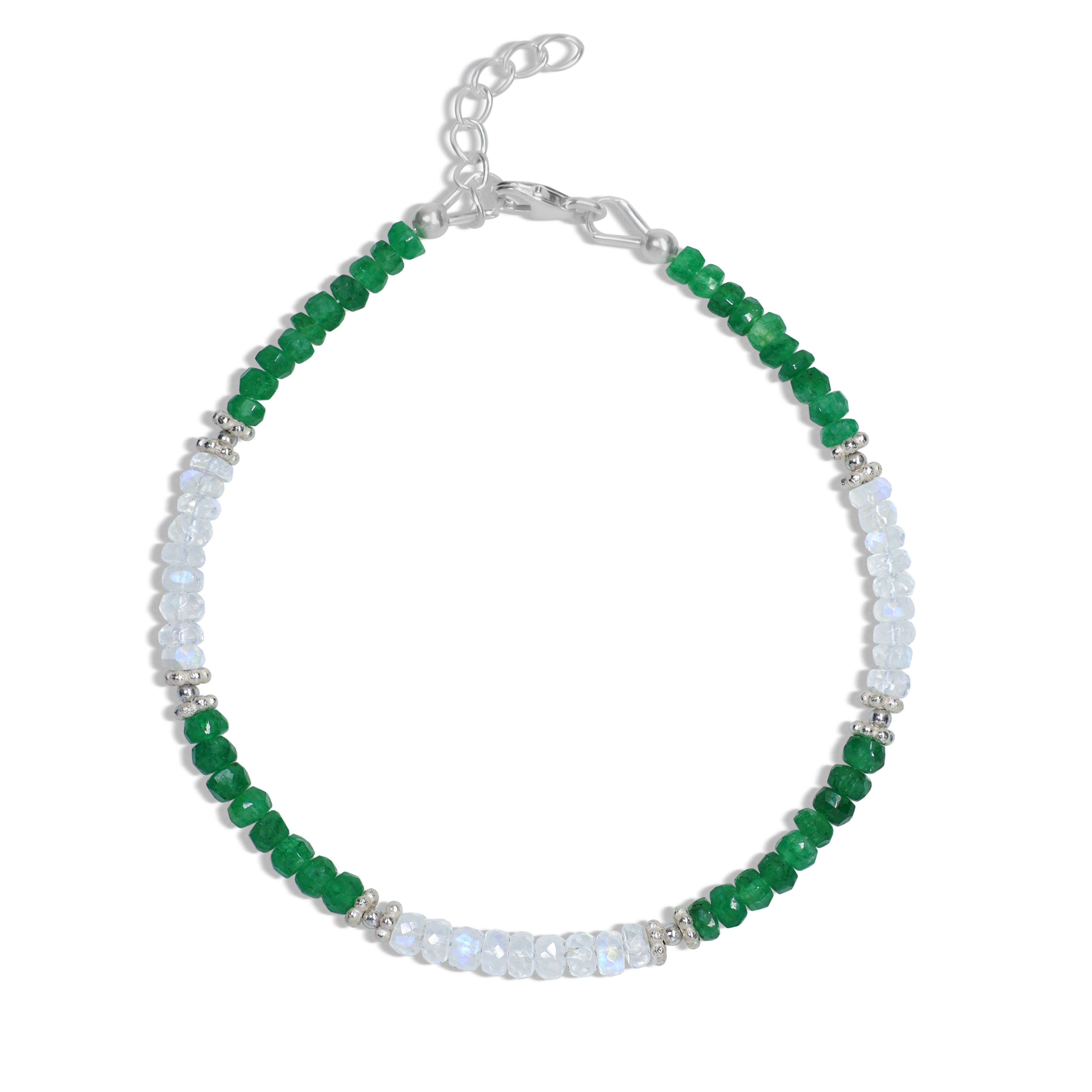 Moonstone and Emerald Beaded Bracelet for Women - Healing Crystal Jewelry for Meditation, Yoga & Spiritual Wellness