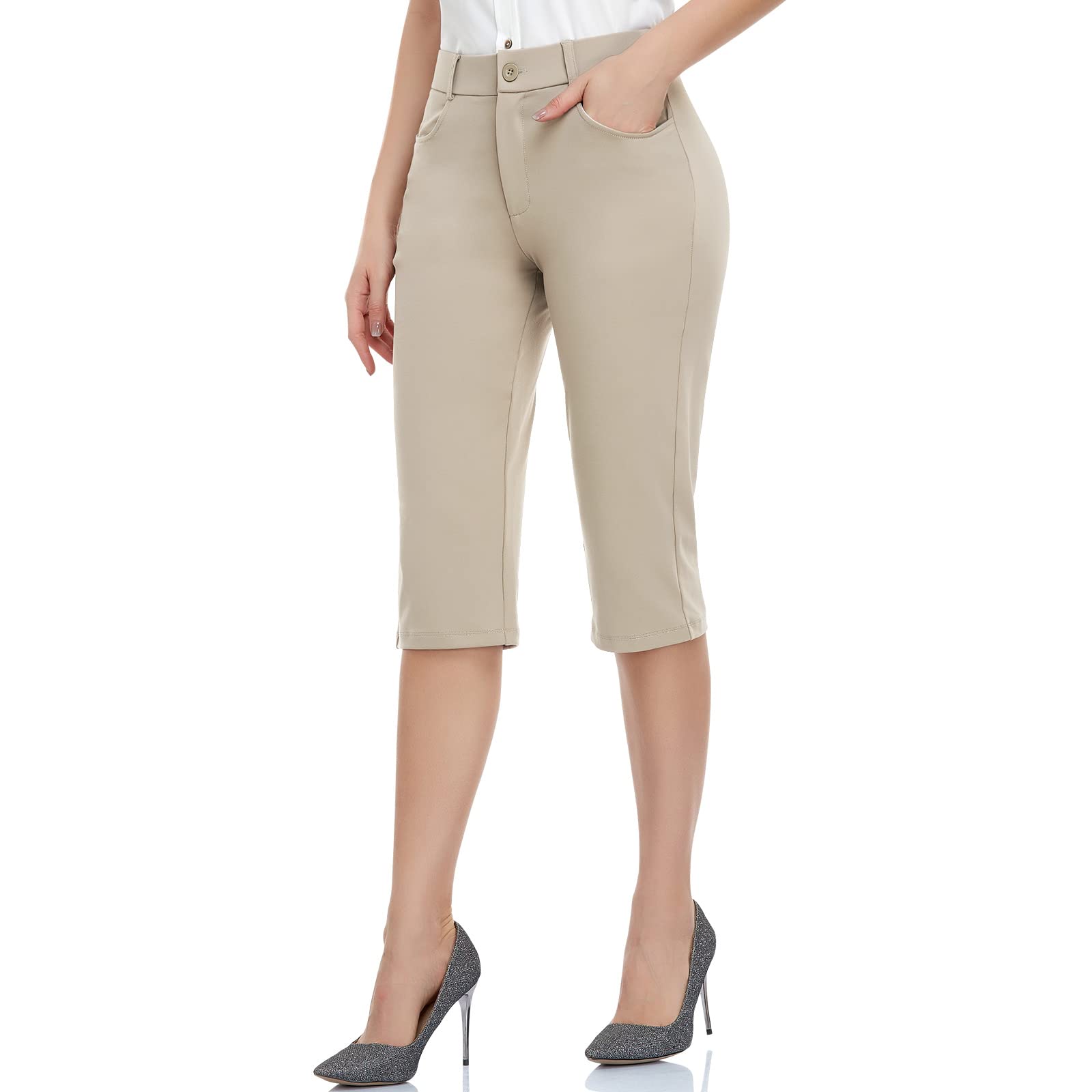 HISKYWIN Women's Stretchy Yoga Dress Pants - Straight Leg & Bootcut Office Slacks with Pockets for Business Casual, Petite - Perfect for Work, Yoga & Everyday Wear