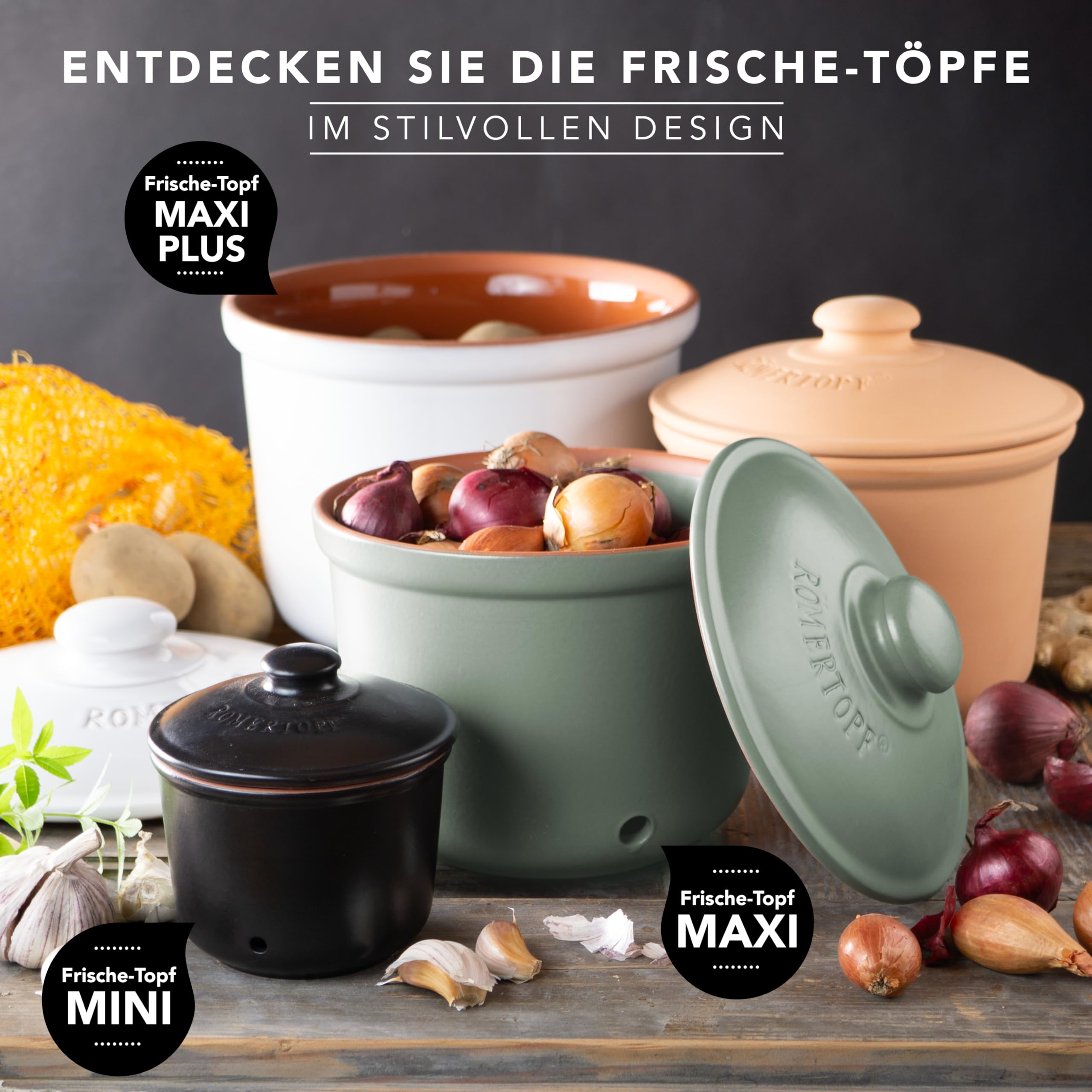 Römertopf Clay Storage Jar for Onions - 1.5L (415 05) | Airtight Kitchen Container for Garlic, Potatoes & Vegetables | Perfect for Pantry Organization & Fresh Food Preservation