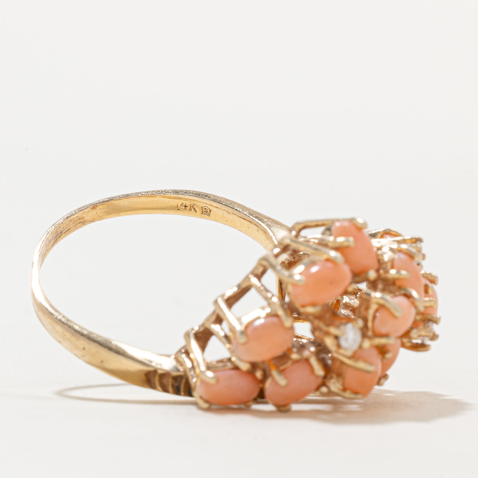 2.25ctw Scattered Coral & Diamond Cocktail Ring - 0.08ctw Diamond Accents - Size 8.75 - Elegant Statement Jewelry for Parties, Weddings & Special Occasions