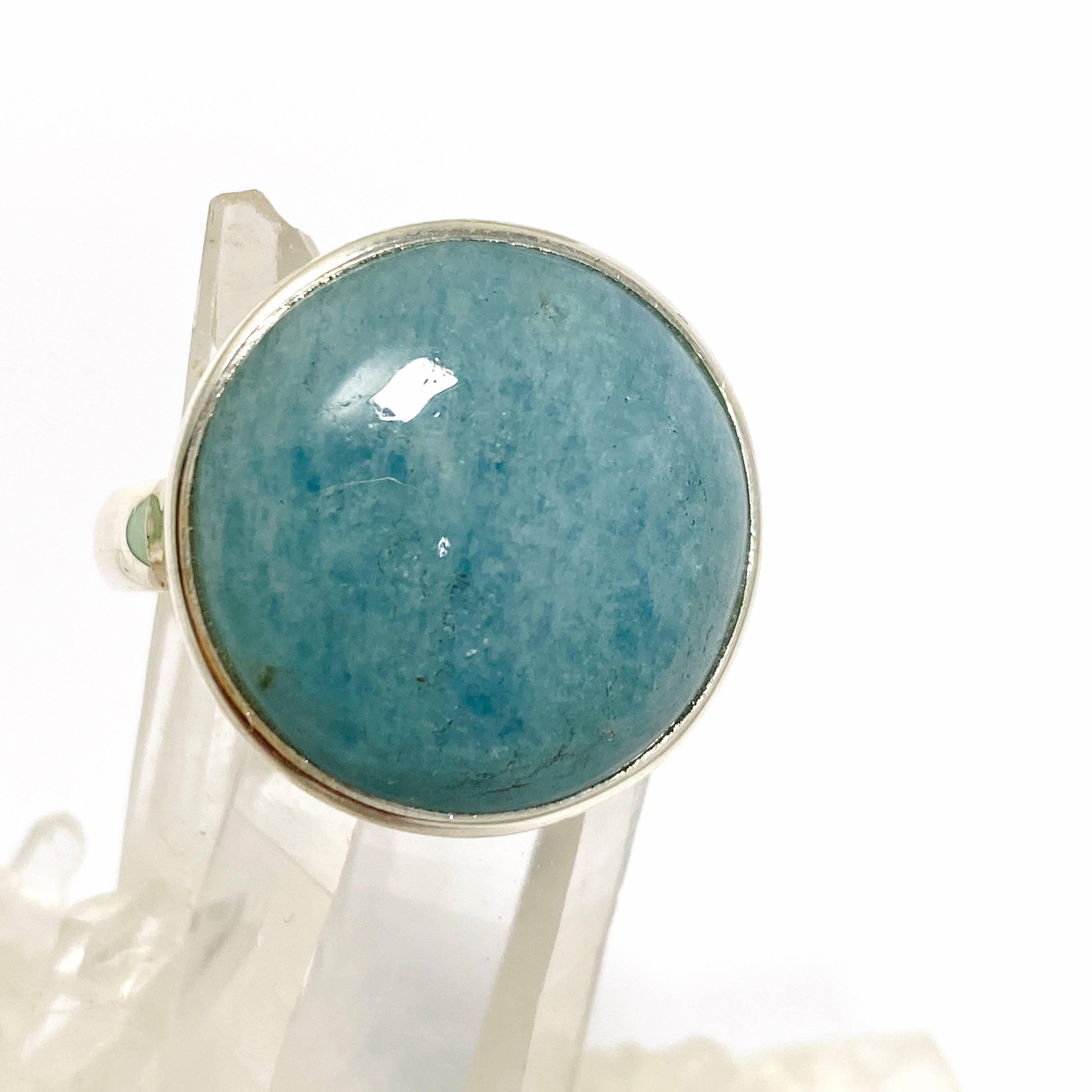 Natural Aquamarine Round Cabochon Ring - Size 12 (India Origin) - Handmade Sterling Silver Jewelry for Women - Perfect for Weddings, Anniversaries & Special Occasions