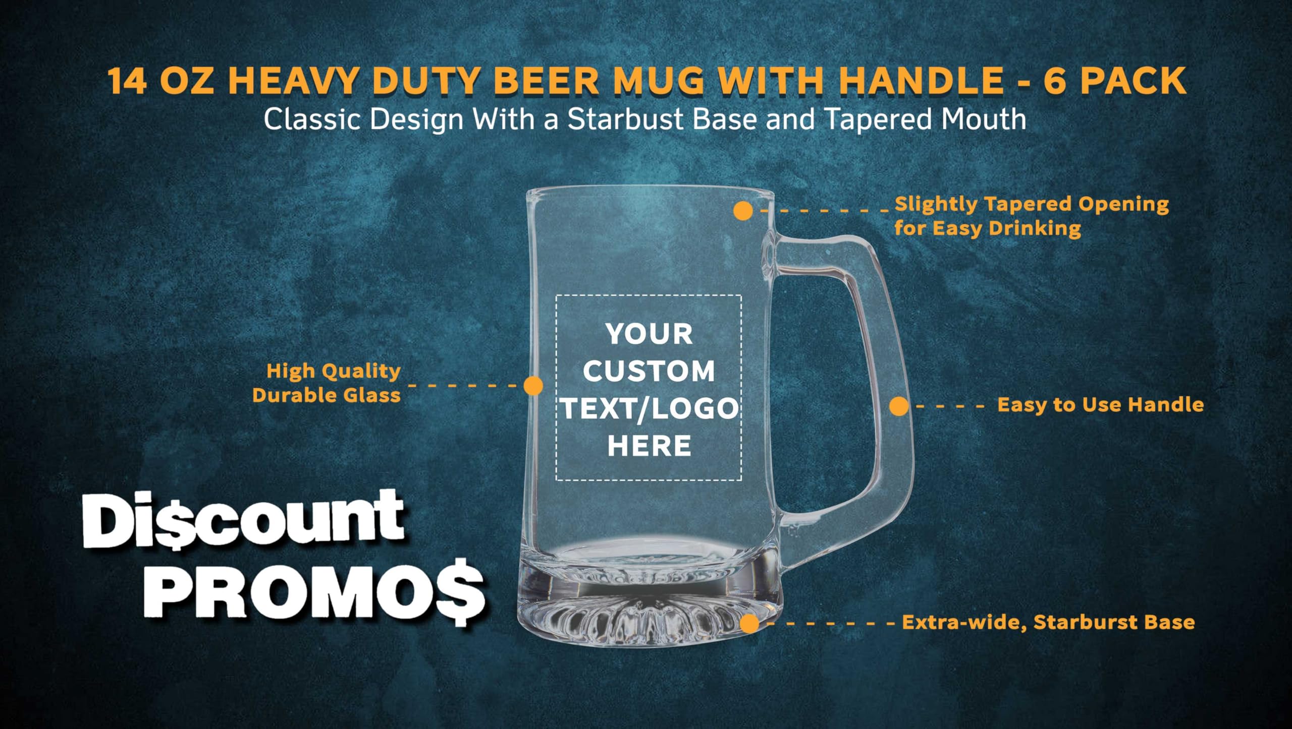 Personalized 14 oz ARC Glass Beer Mugs Set of 6 - Custom Bulk Barware for Oktoberfest, Pubs & Restaurants - Durable Clear Drinking Glasses - Perfect for Parties, Gifts & Commercial Use