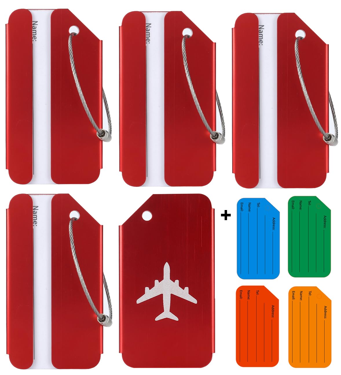 Durable Aluminum Luggage Tags (4-Pack, Red) - Metal Suitcase ID Tags for Travel Bags - Perfect for Airports, Cruise Ships & Business Trips