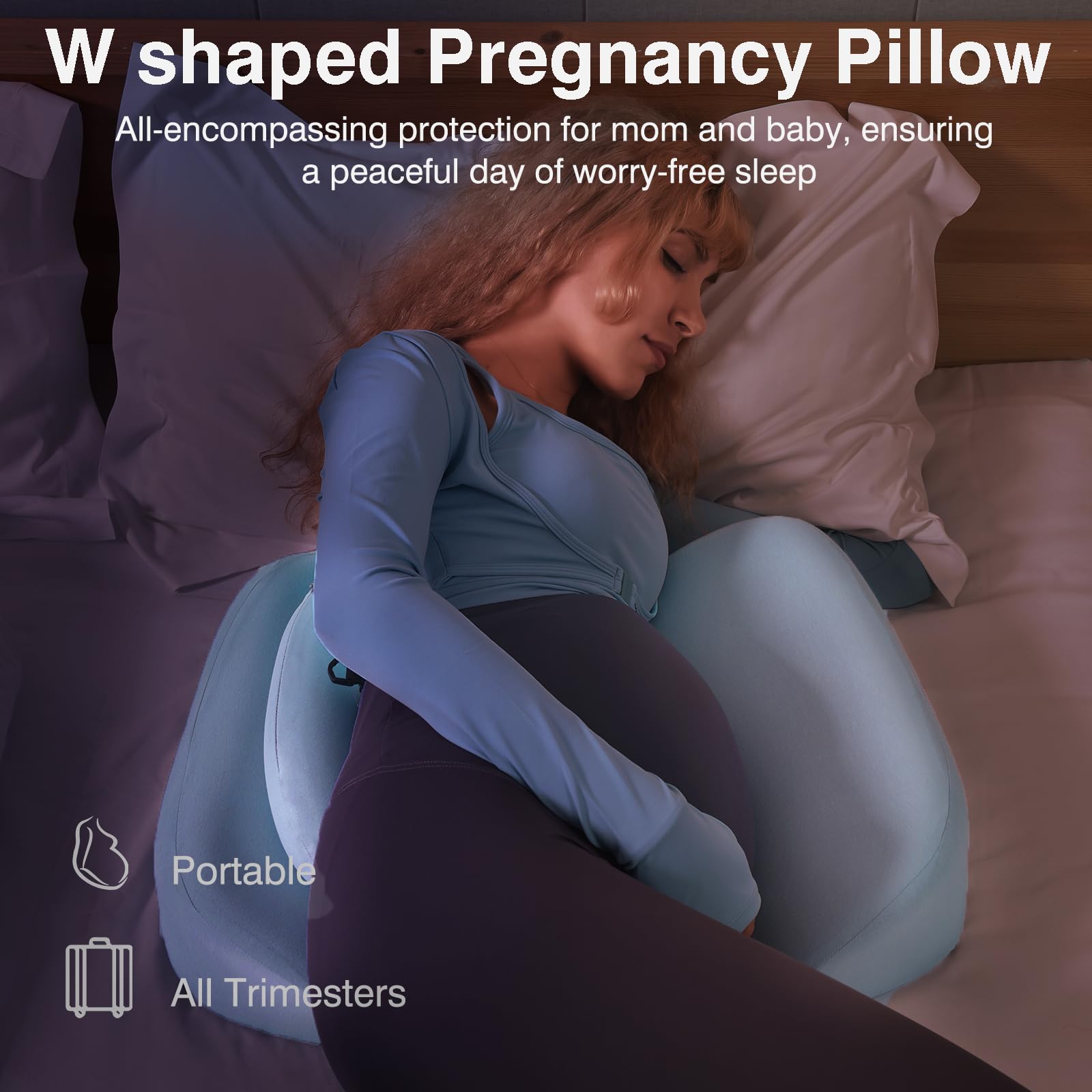 Memory Foam Pregnancy Wedge Pillow for Sleeping - Upgraded Maternity Support Pillow for Side Sleepers & Pregnant Women - Relieves Back, Belly & Hip Pain - Detachable Washable Cover (Blue) - Perfect for Comfortable Sleep During Pregnancy & Postpartum Recovery