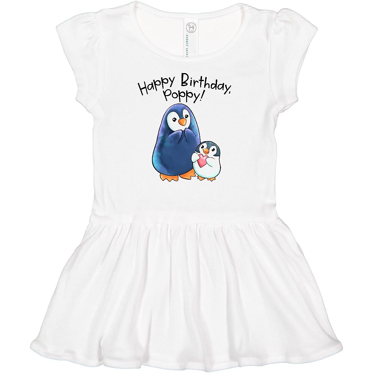 Inktastic Happy Birthday Poppy - Adorable Penguins Baby Dress for Girls | Cute Birthday Outfit, Baby Shower Gift & Photo Shoot Outfit
