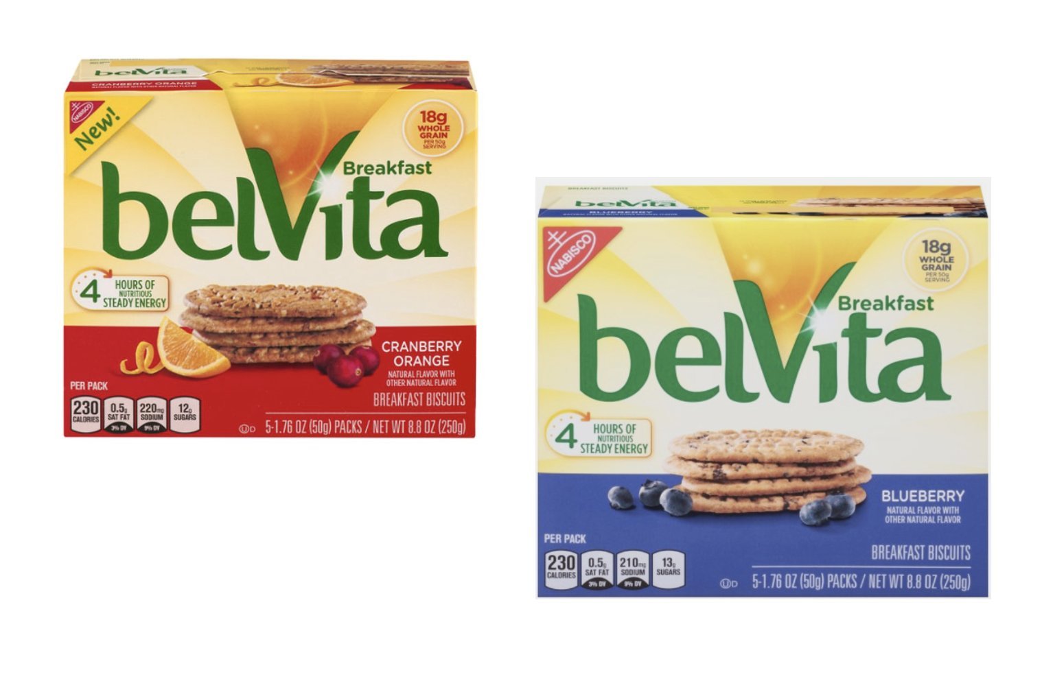Belvita Breakfast Biscuits Cranberry Orange & Blueberry Variety Pack - 2 Boxes (8.8 Oz Each) | Healthy Morning Snack for Adults & Kids | Perfect for On-the-Go Breakfast, Office, School & Travel