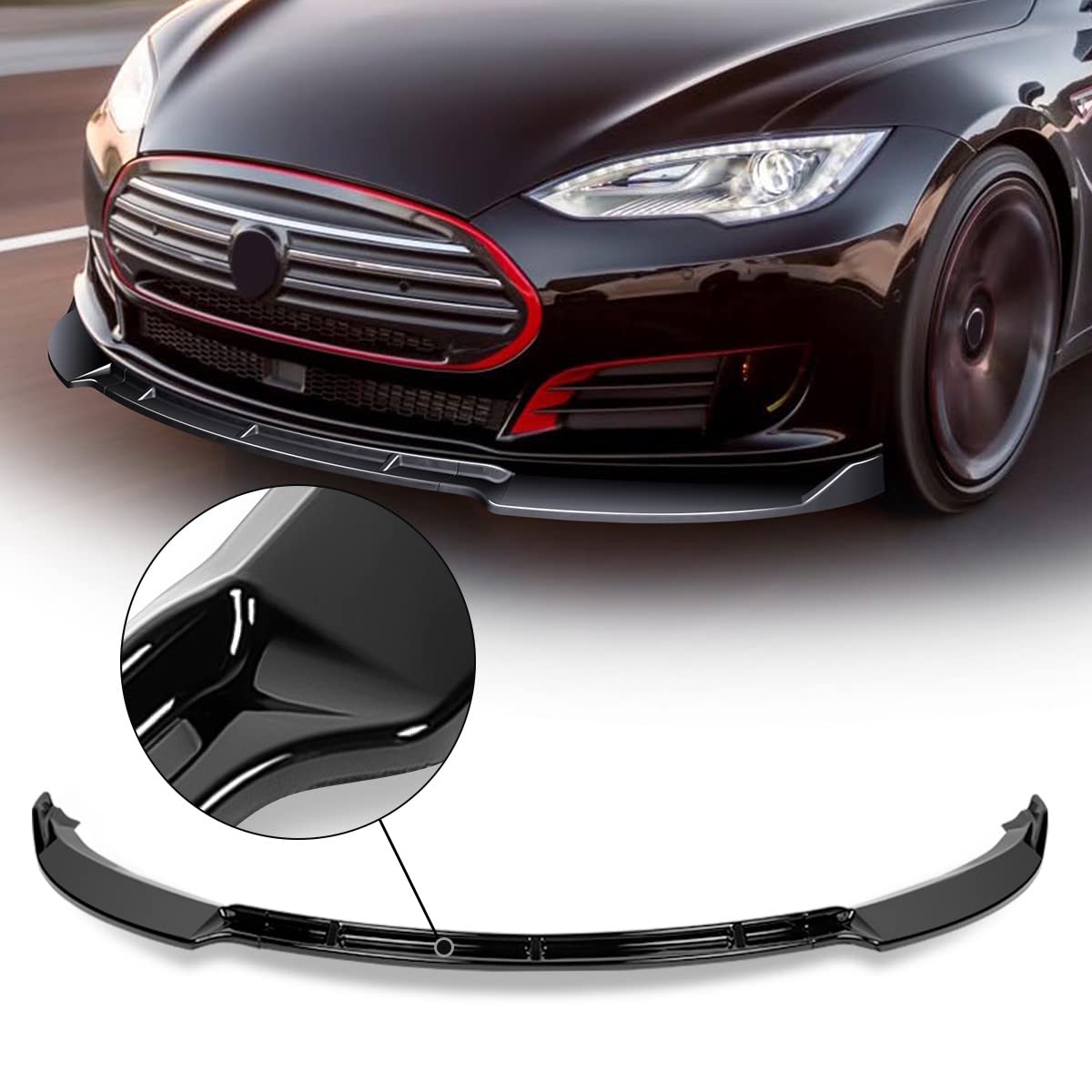 DNA MOTORING STP-Style Front Bumper Lip for 2012-2016 Tesla Model S | Gloss Black PU Material | 2-PU-408-PBK | Enhances Aerodynamics & Sporty Look | Perfect for Car Enthusiasts & Performance Upgrades