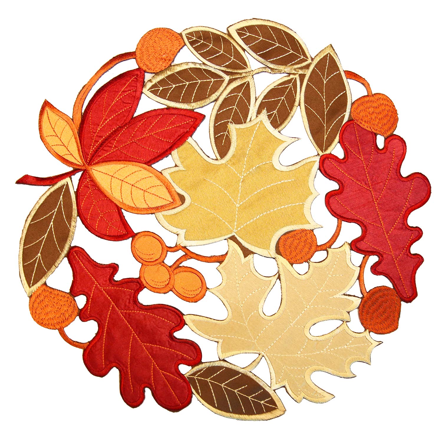 YR Embroidered Fall Leaves Placemats Set of 4 - Round Autumn Harvest Table Mats for Thanksgiving Decor, Dining Table Centerpiece, Seasonal Home Decor for Cozy Fall Gatherings