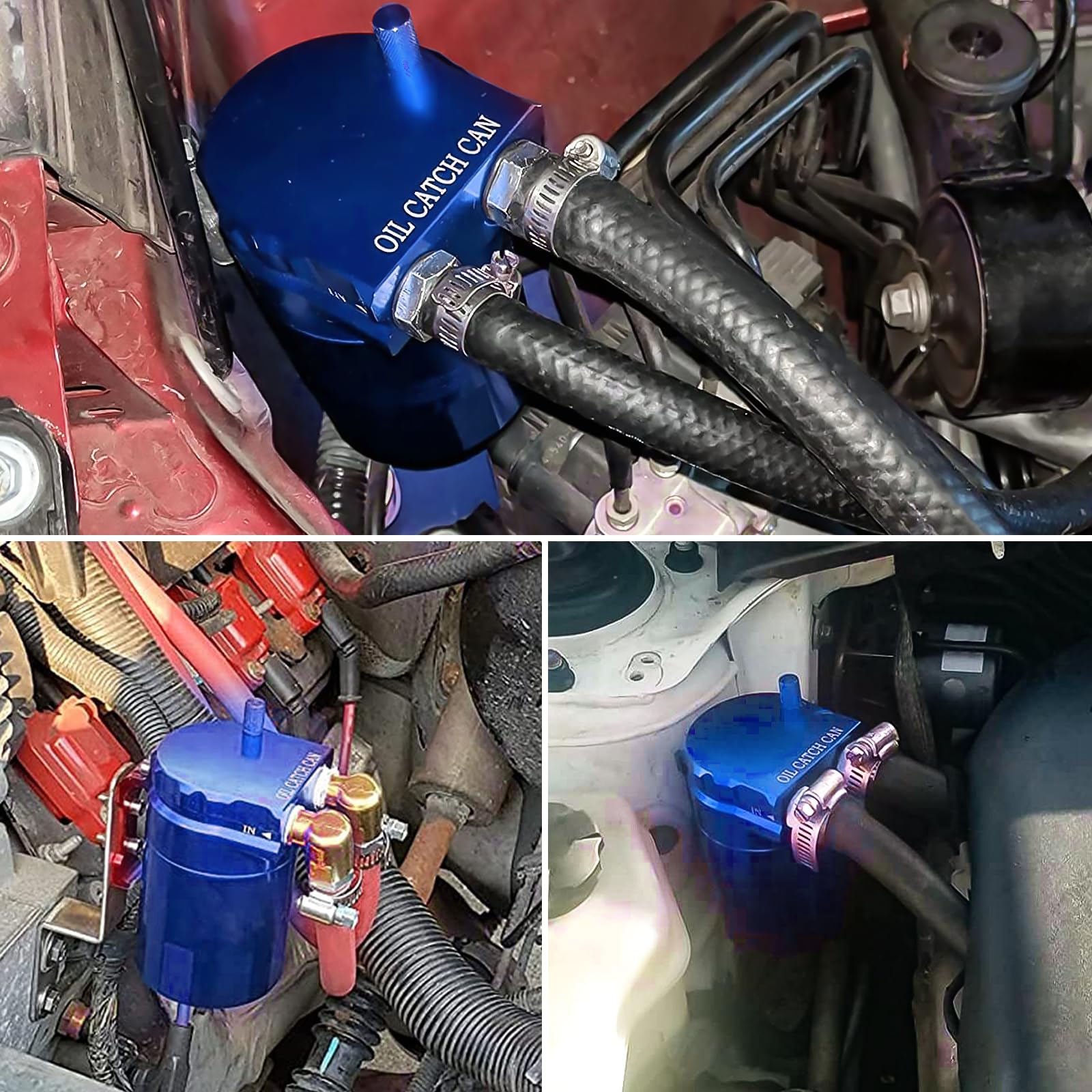 350ml Universal Aluminum Oil Catch Can Kit with Baffled Reservoir - 3/8