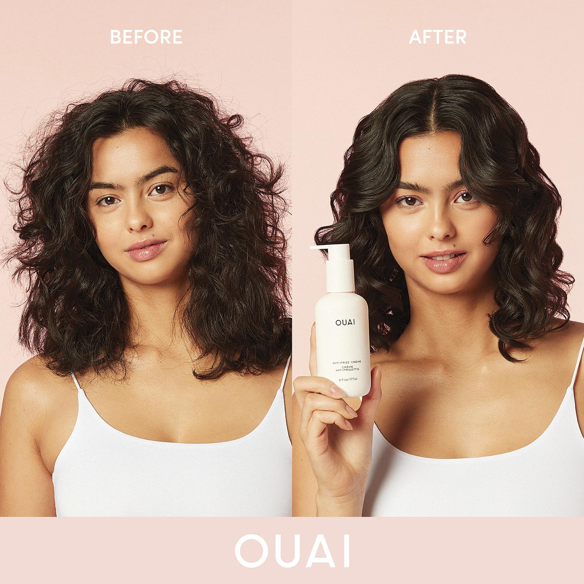 OUAI Anti-Frizz Bundle for Fine Hair - Smoothing Crème, Shampoo & Conditioner Set (3-Piece) | Hydrating Hair Care for Frizz Control & Shine | Perfect for Daily Use & Travel