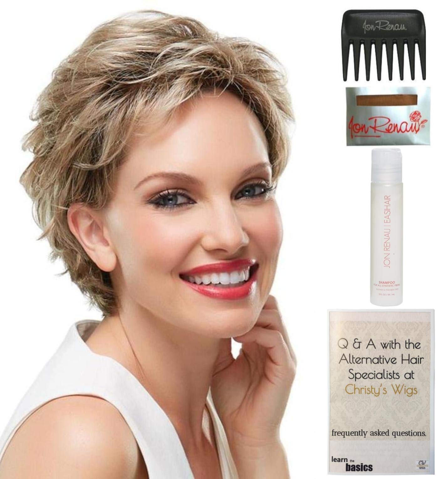 Jon Renau Robin PETITE CAP Wig Bundle - 5 Items Including Christy's Wigs Q&A Booklet, Travel Size Wig Shampoo, Wig Cap & Wide Tooth Comb (Color: 56F51) - Perfect for Travel, Cosplay & Everyday Wear