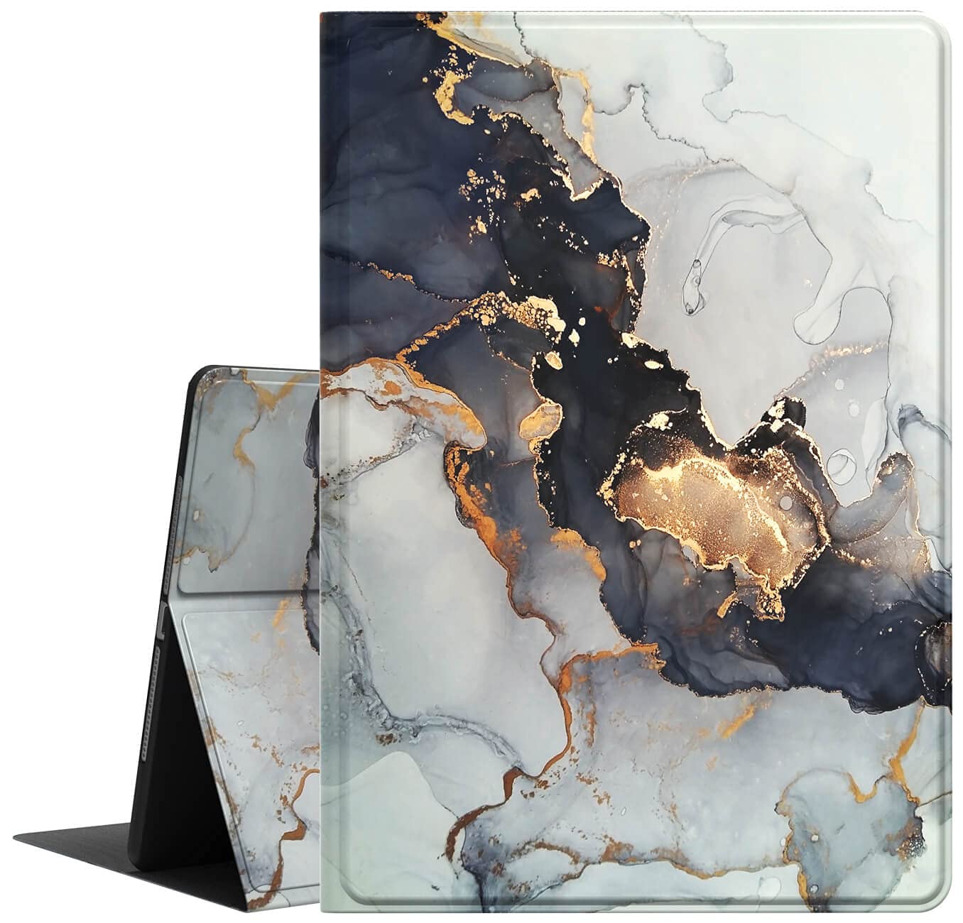 Premium Slim PU Leather Case for iPad 9.7 Inch (5th/6th Gen, Air 1/2, 2017/2018) - Smart Auto Sleep/Wake Cover with Flip Stand - Black Marble Design - Perfect for Work, Travel & Home Use
