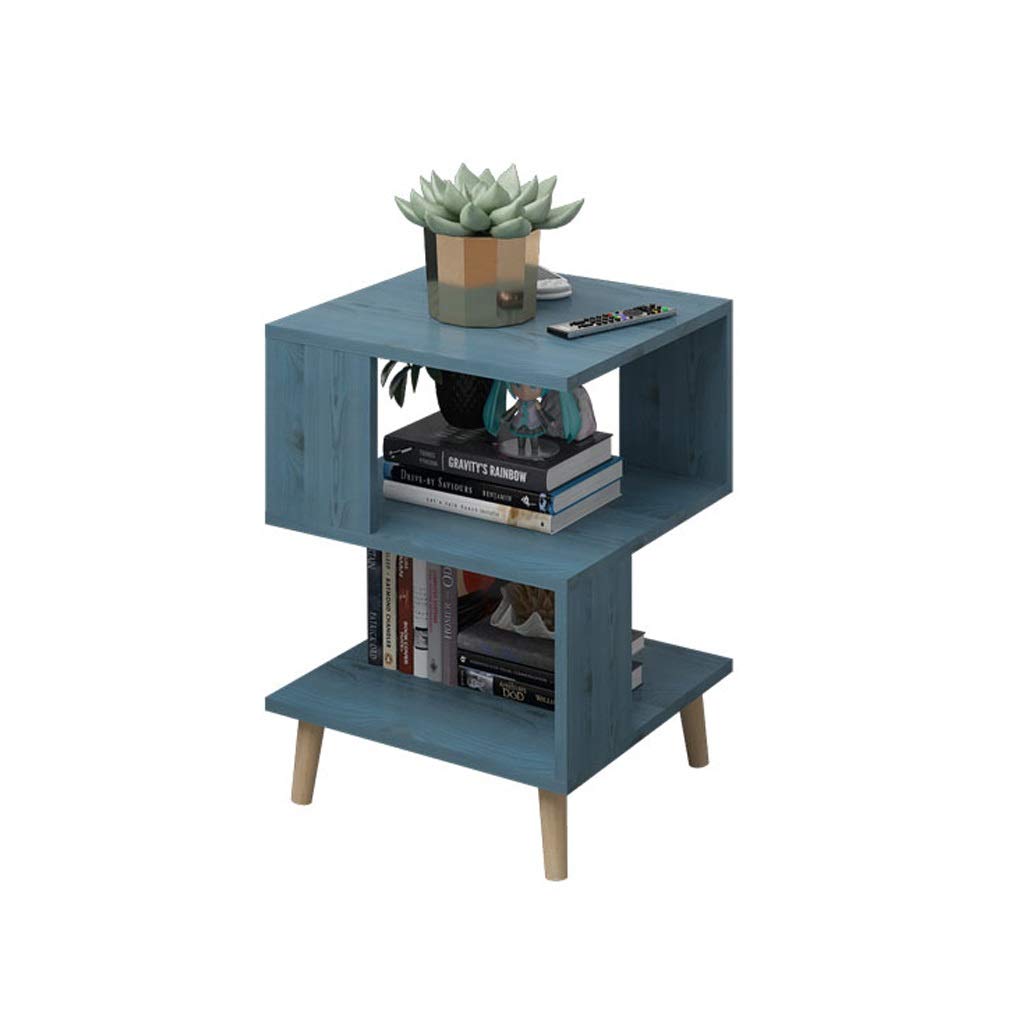 Vintage S-Shaped Wooden Side Table - Sofa End Table, Coffee Table & Accent Shelf for Living Room, Couch, Bedroom | Multi-Functional for Books, Laptop, PC Desk (Blue) - Perfect for Small Spaces & Home Decor