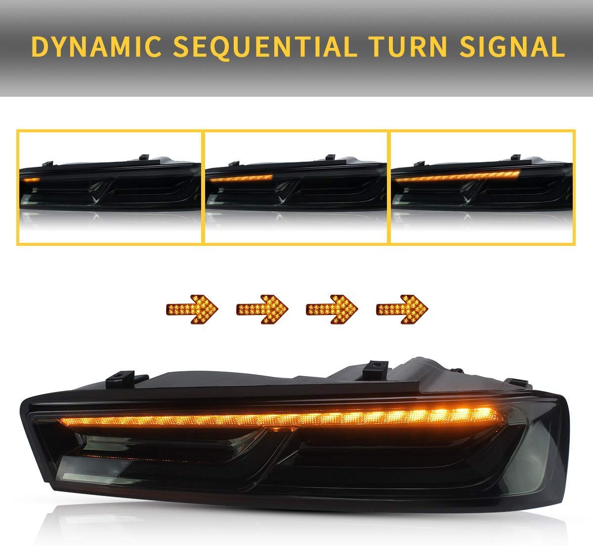 2016-2018 Camaro Coupe 6th Gen Full LED Tail Lights with Sequential Turn Signals & DRLs - Smoked Lens Rear Lamp Assembly | Upgrade for Night Driving & Enhanced Visibility