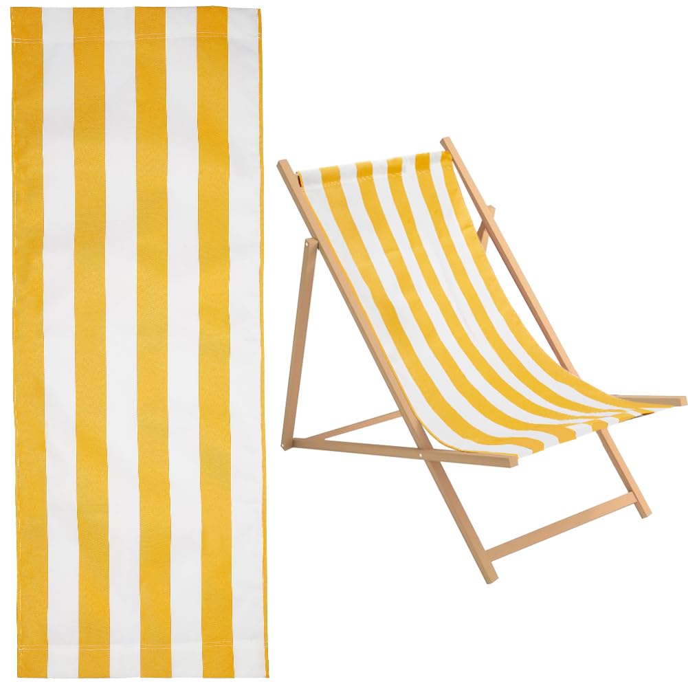 GORGECRAFT 44x17 Inch Beach Sling Chair Replacement Canvas - 1mm Thick Yellow & White Stripes Outdoor Lounge Chair Fabric - Durable Folding Patio Sling Chair for Sunbathing, Poolside, Garden, Courtyard, and Backyard Relaxation