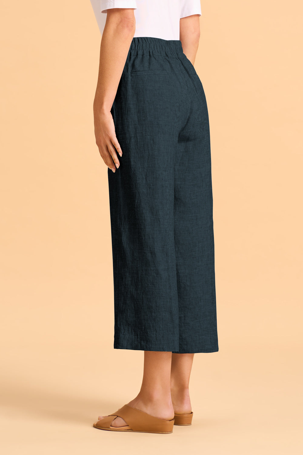 Stylish Waist Tab Linen Culottes in Ink Color - Perfect for Summer Outfits, Office Wear & Casual Chic Looks