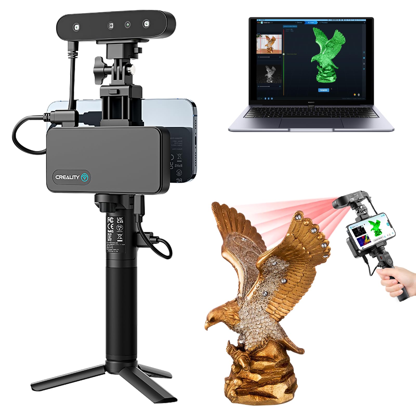 Creality CR-Scan Ferret Pro 3D Scanner - High Precision 0.1mm ASIC Chipset | Full Color Scanning for 3D Printing, Modeling & Reverse Engineering | Portable Handheld Scanner Compatible with iOS, Mac, Windows 10/11 & Android | Perfect for DIY Projects, Product Design & Educational Use