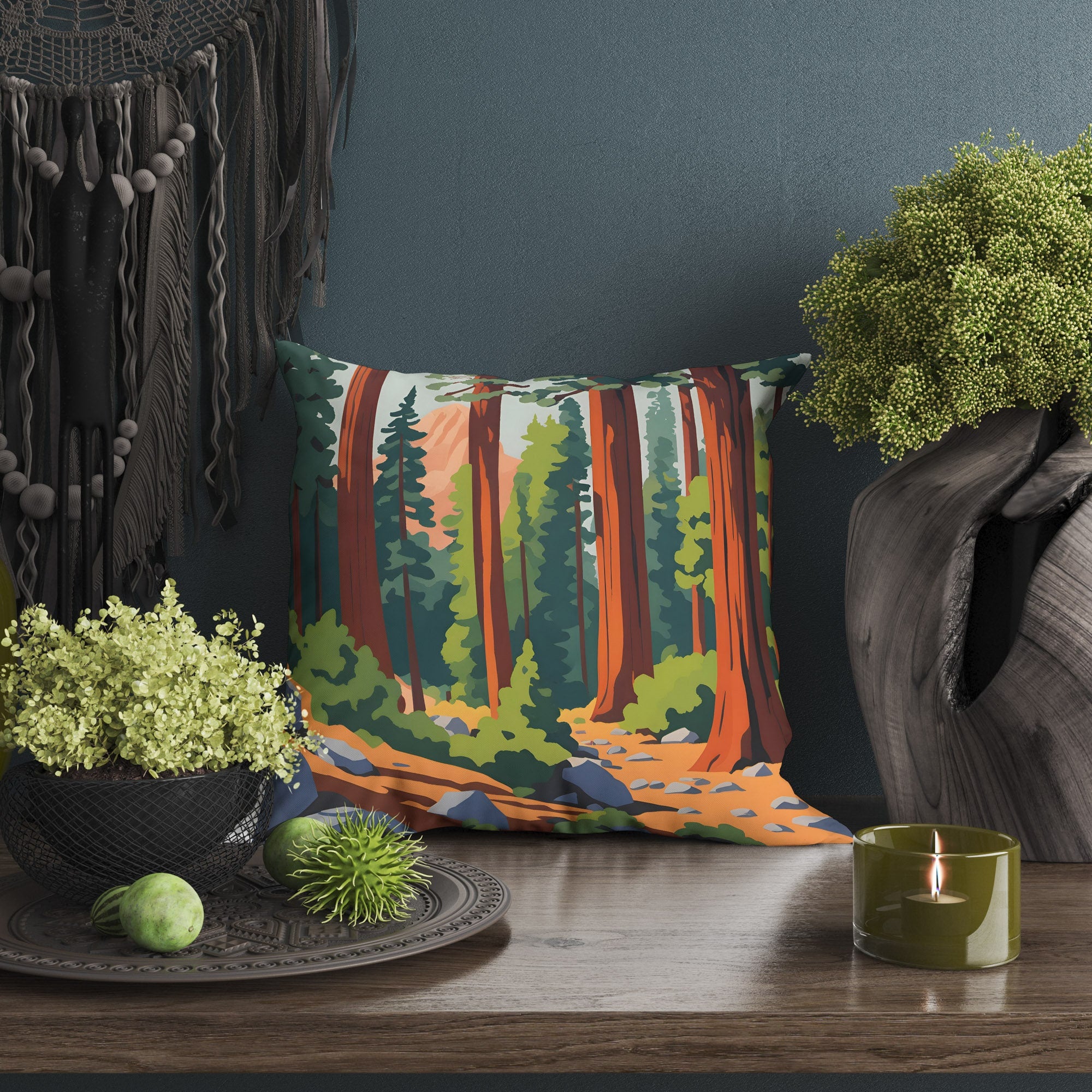 Sequoia National Park Pillow Cover 16x16 Inches - USA Travel Inspired Designer Throw Pillow Case for Sofa, Couch, Bedroom - Farmhouse Home Decor & Gift Idea